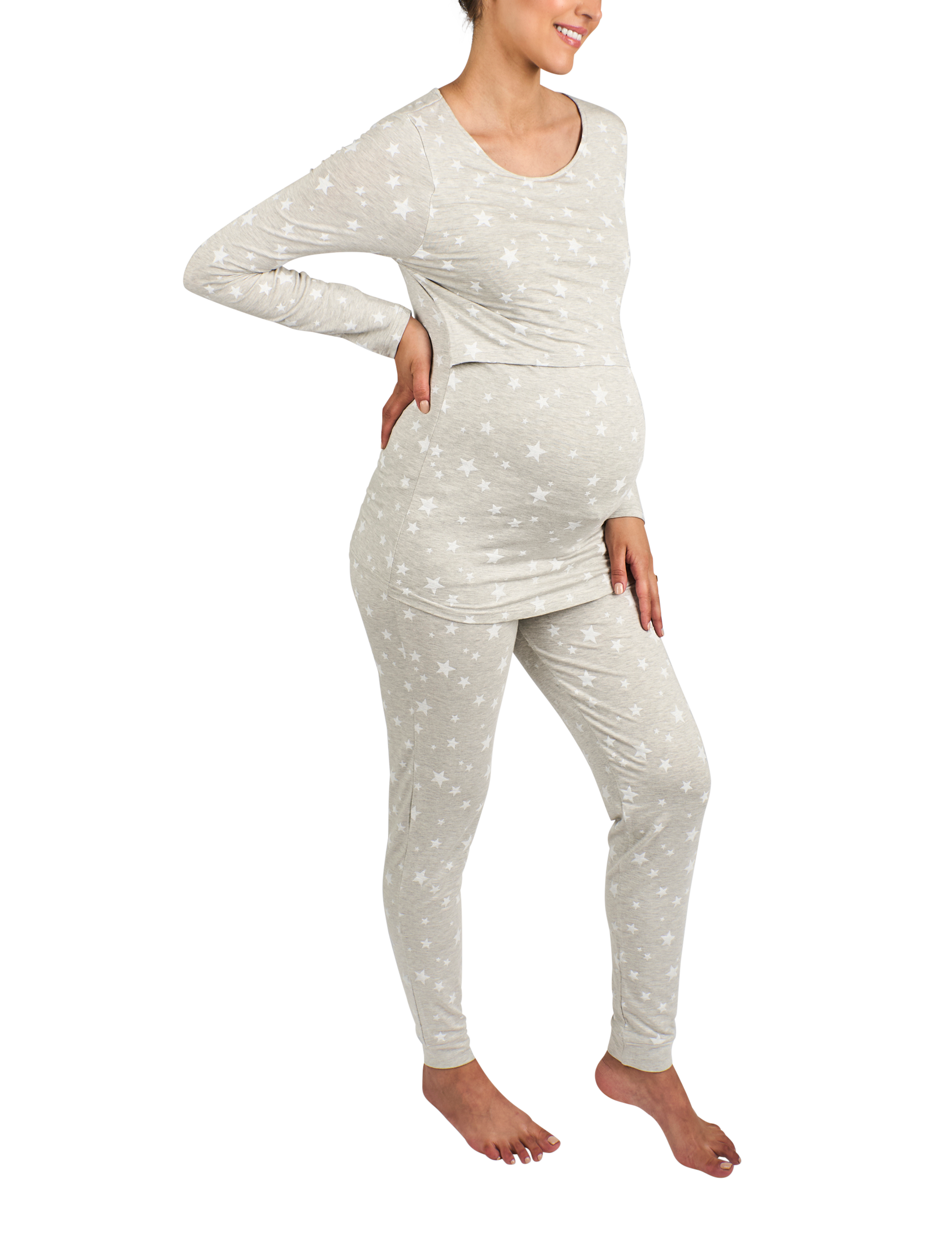 Product image 1 of 5, which shows JoJo Maman Bébé Maternity and Nursing Pyjama Set, Grey, S