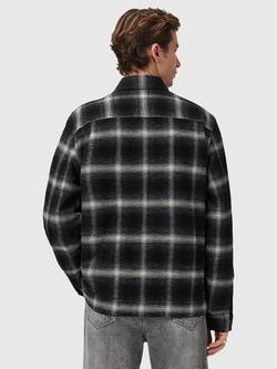 AllSaints Bayo Sherpa Zip Front Check Cotton Shirt Jacket - view 2, Black/Multi