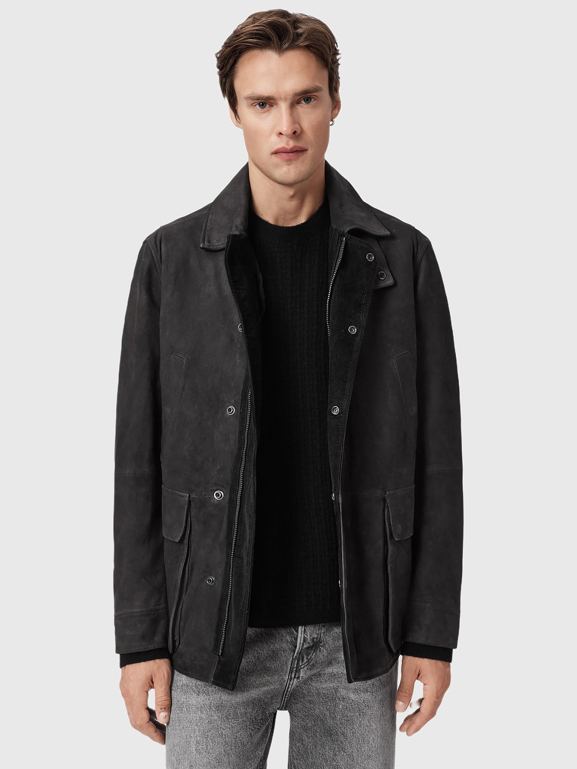 Product image 1 of 8, which shows AllSaints Bolton Utility Coat, Black, L