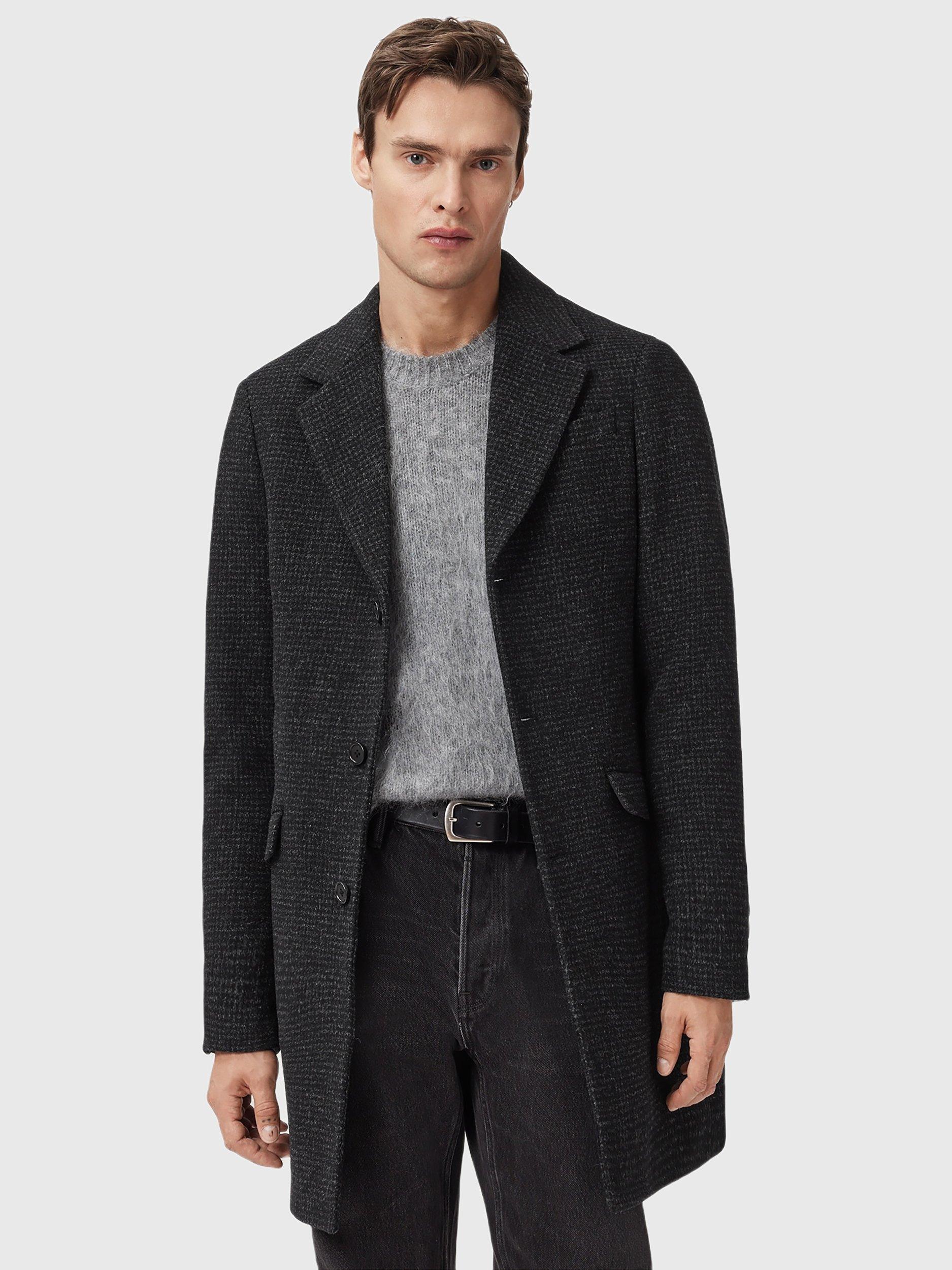 Product image 1 of 10, which shows AllSaints Caspian Wool Blend Coat, Cinder Black Marl, 34R
