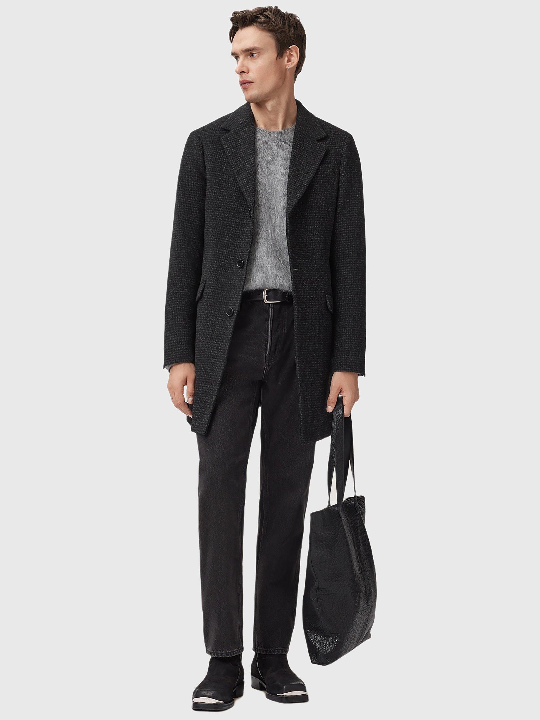 Product image 10 of 10, which shows AllSaints Caspian Wool Blend Coat, Cinder Black Marl, 34R
