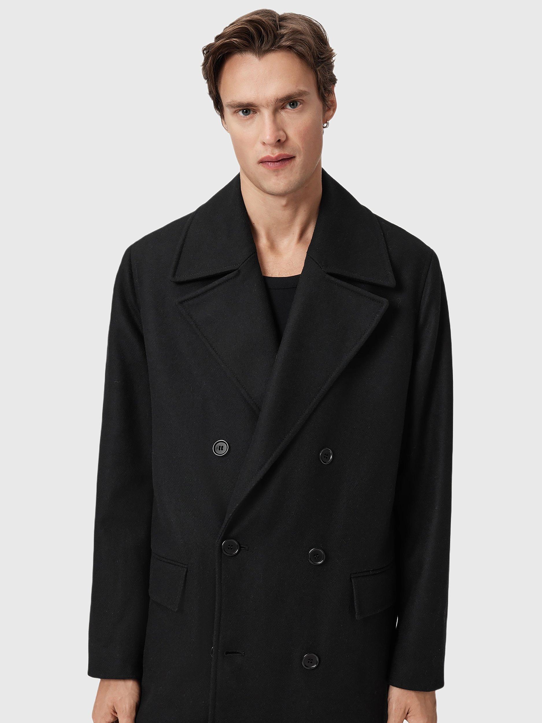 Product image 1 of 8, which shows AllSaints Curran Double Breasted Wool Blend Coat, Black, 34R