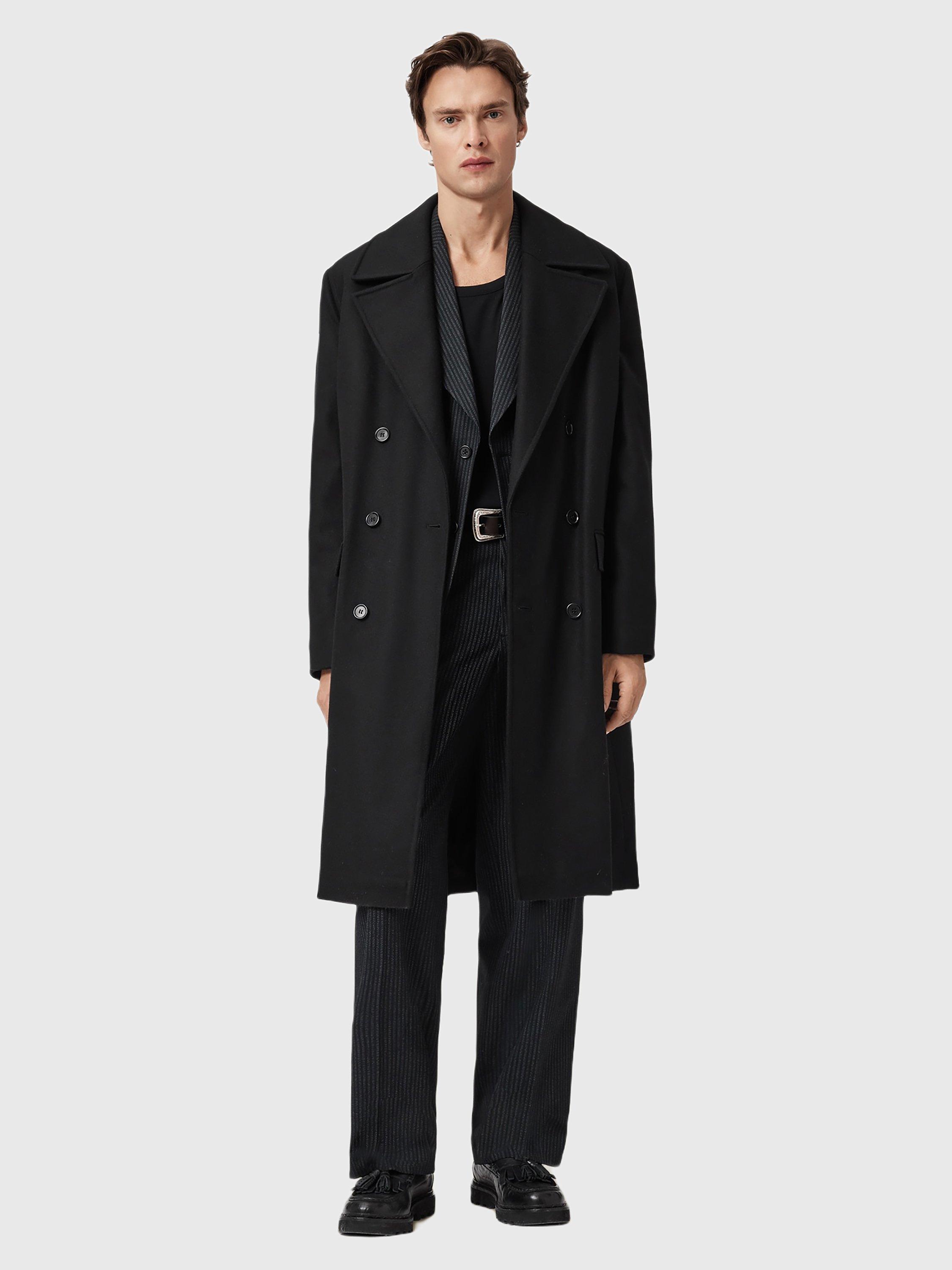 Product image 3 of 8, which shows AllSaints Curran Double Breasted Wool Blend Coat, Black, 34R