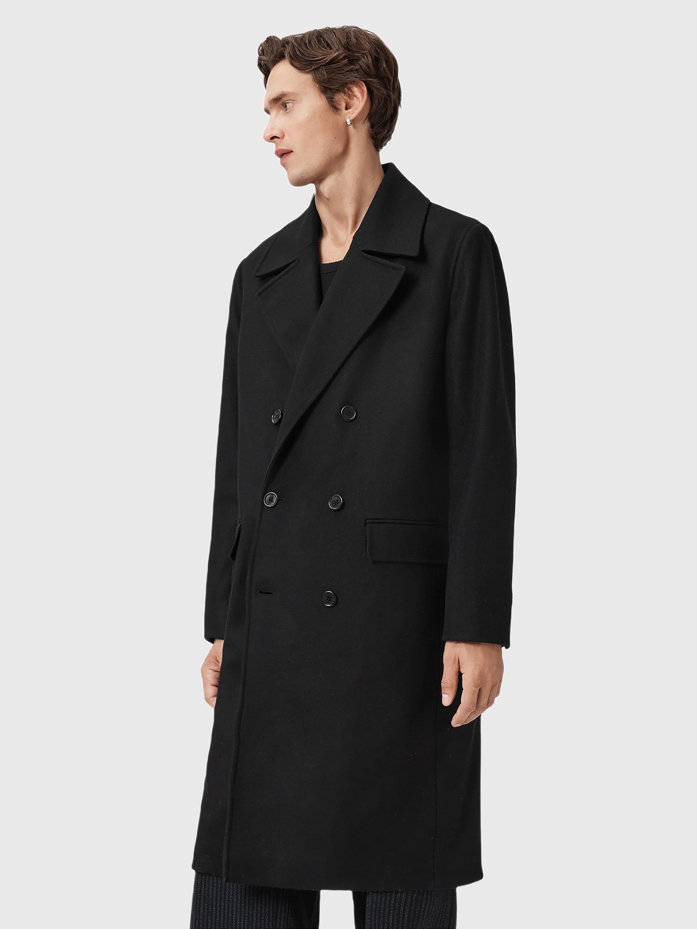 Product image 6 of 8, which shows AllSaints Curran Double Breasted Wool Blend Coat, Black, 34R