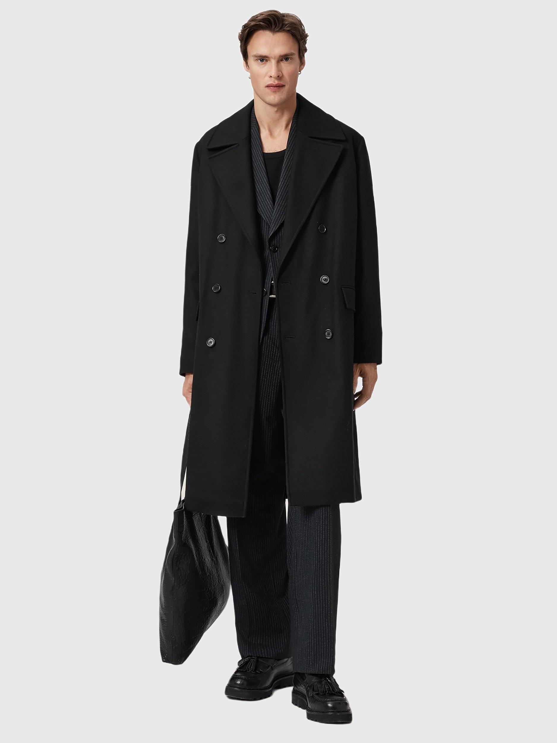 Product image 7 of 8, which shows AllSaints Curran Double Breasted Wool Blend Coat, Black, 34R