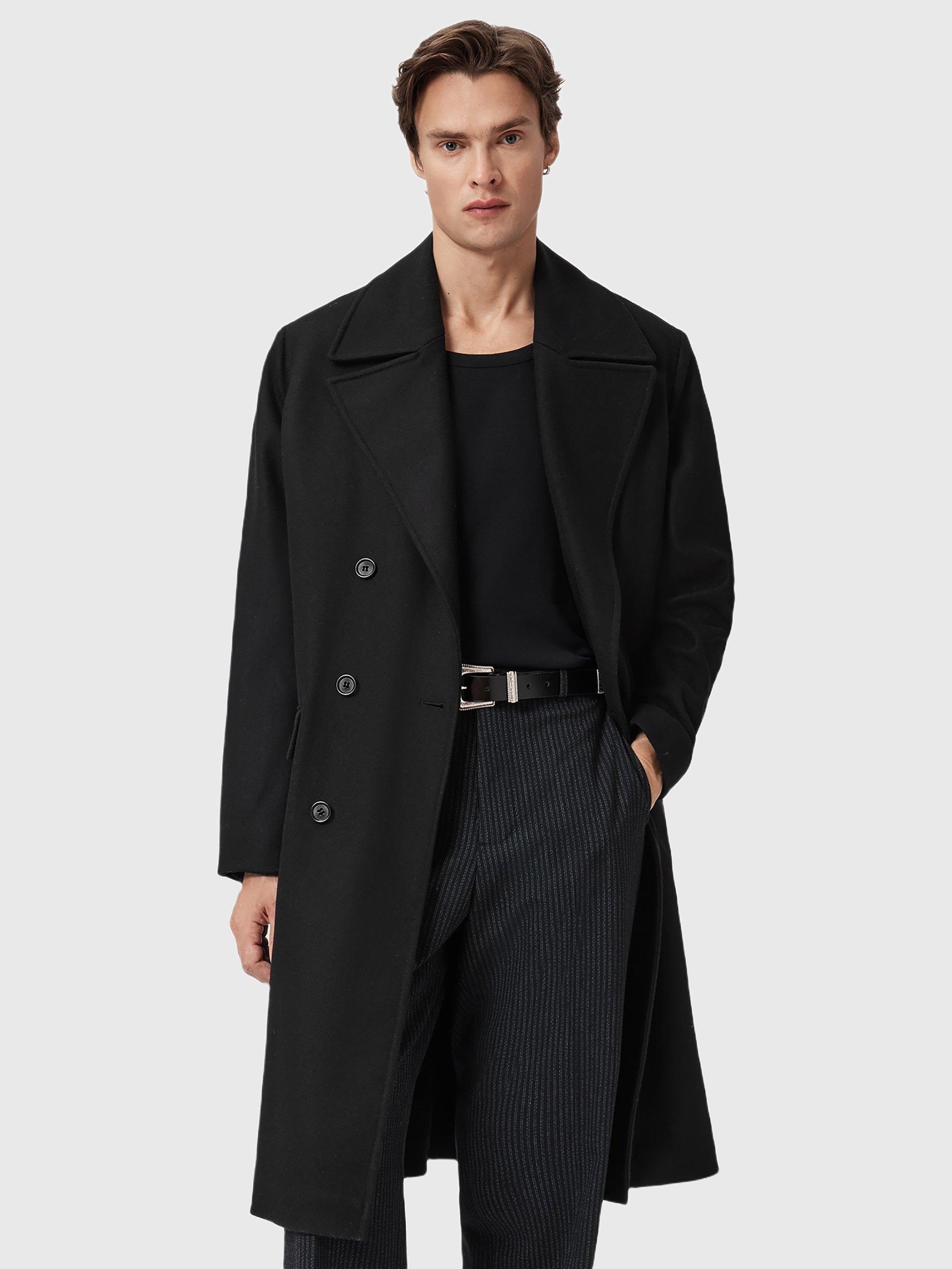 Product image 8 of 8, which shows AllSaints Curran Double Breasted Wool Blend Coat, Black, 34R