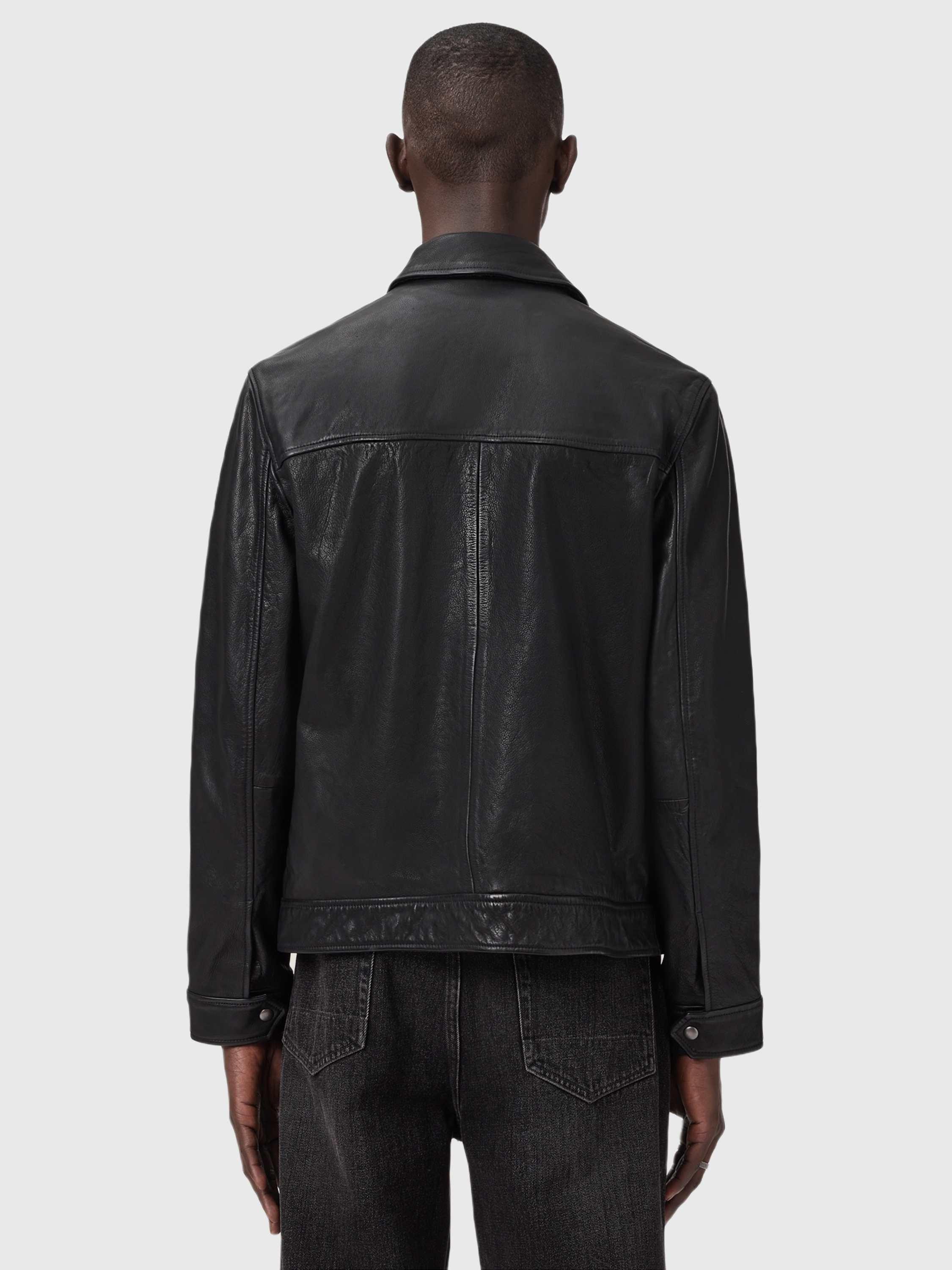 Product image 2 of 6, which shows AllSaints Nates Leather Jacket, Black, XS
