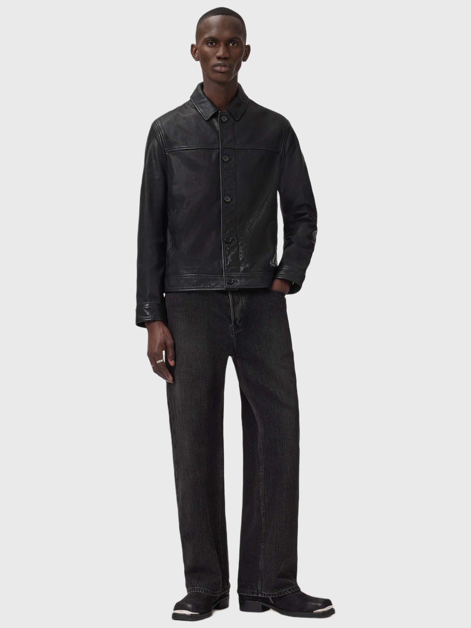 Product image 3 of 6, which shows AllSaints Nates Leather Jacket, Black, XS