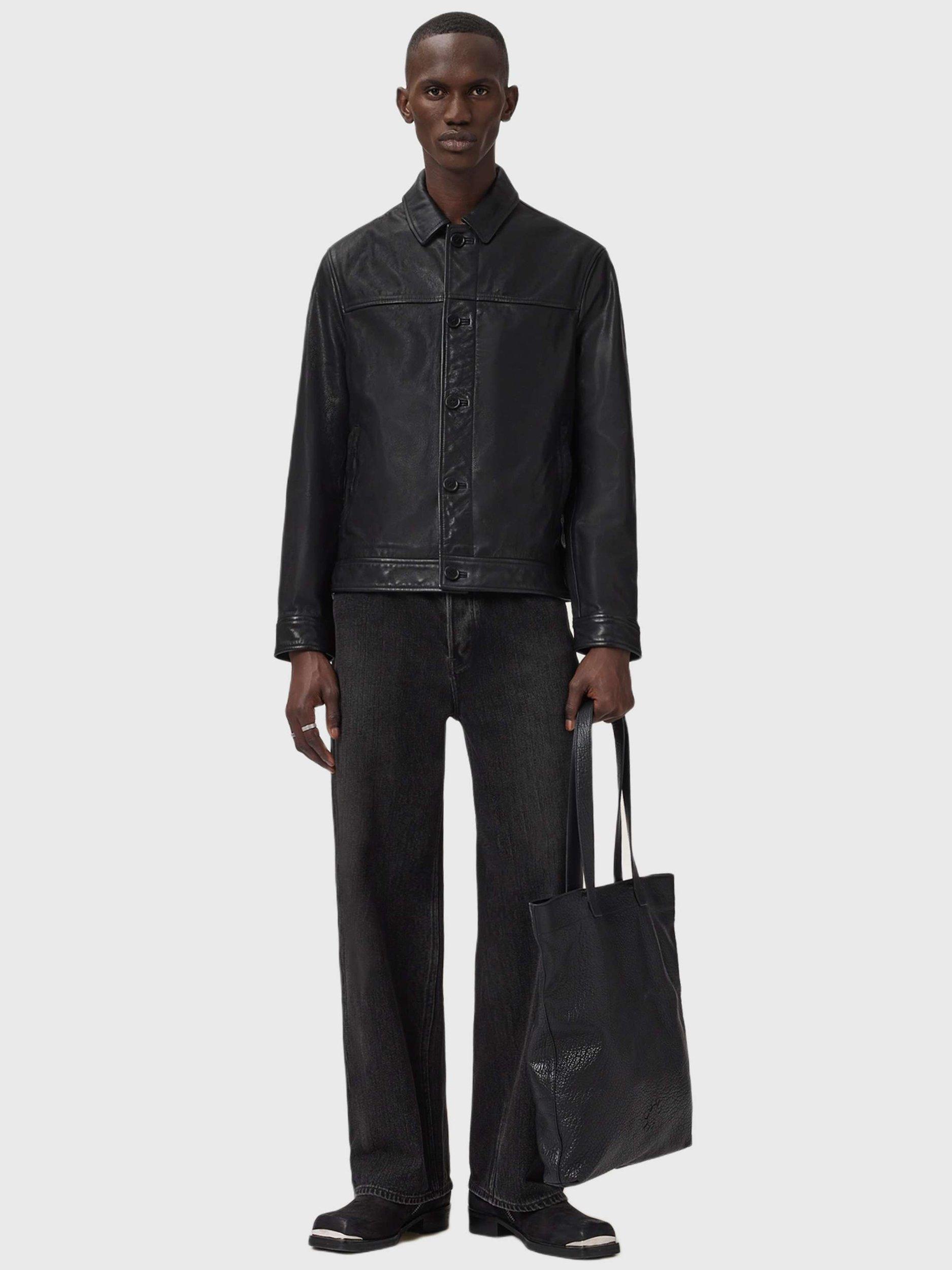 Product image 6 of 6, which shows AllSaints Nates Leather Jacket, Black, XS