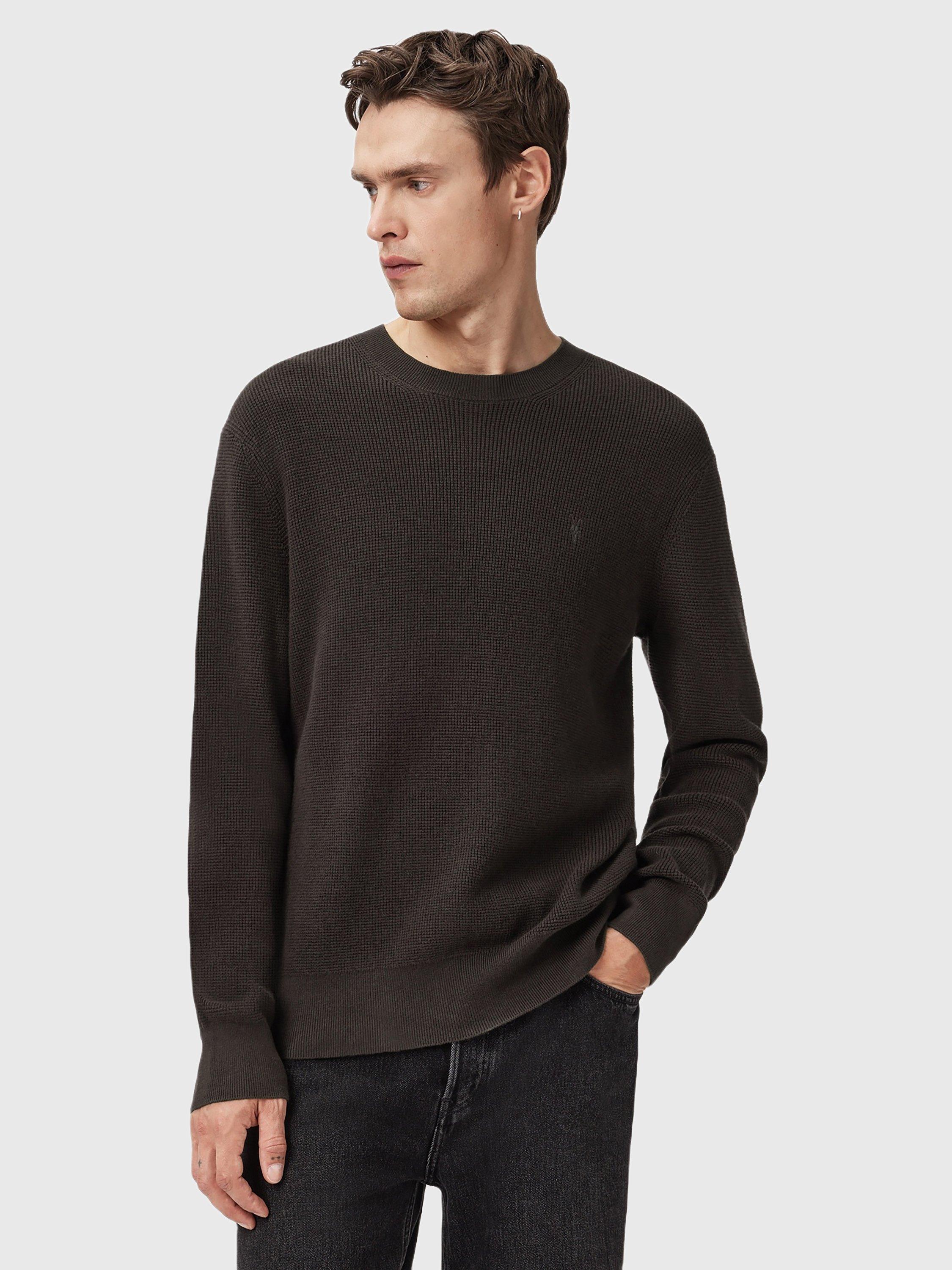 Product image 1 of 8, which shows AllSaints Aspen Cotton Wool Blend Jumper, Brown Mid, L