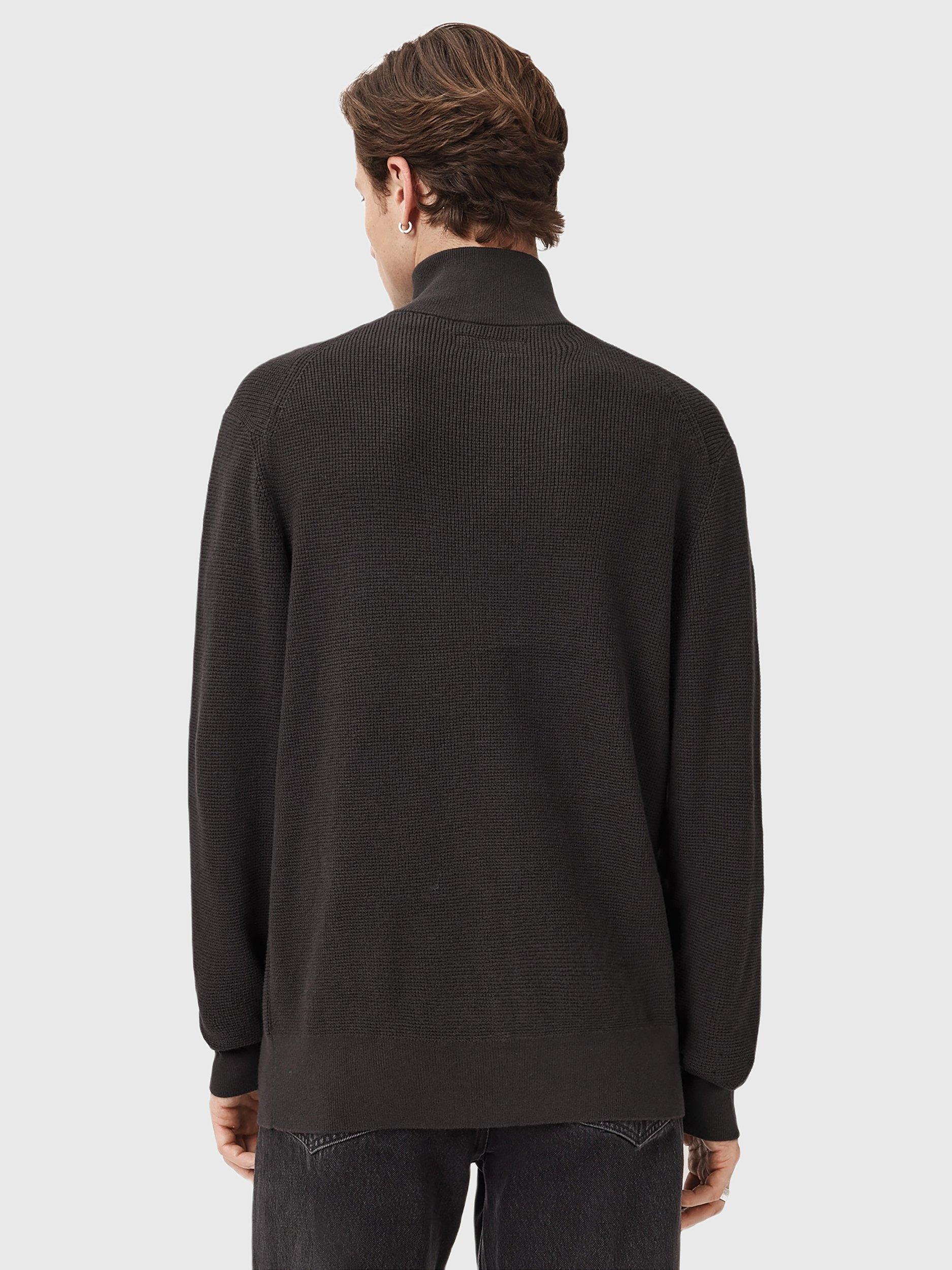 Product image 2 of 8, which shows AllSaints Aspen Half Zip Cotton Wool Blend Jumper, Dark Brown, L