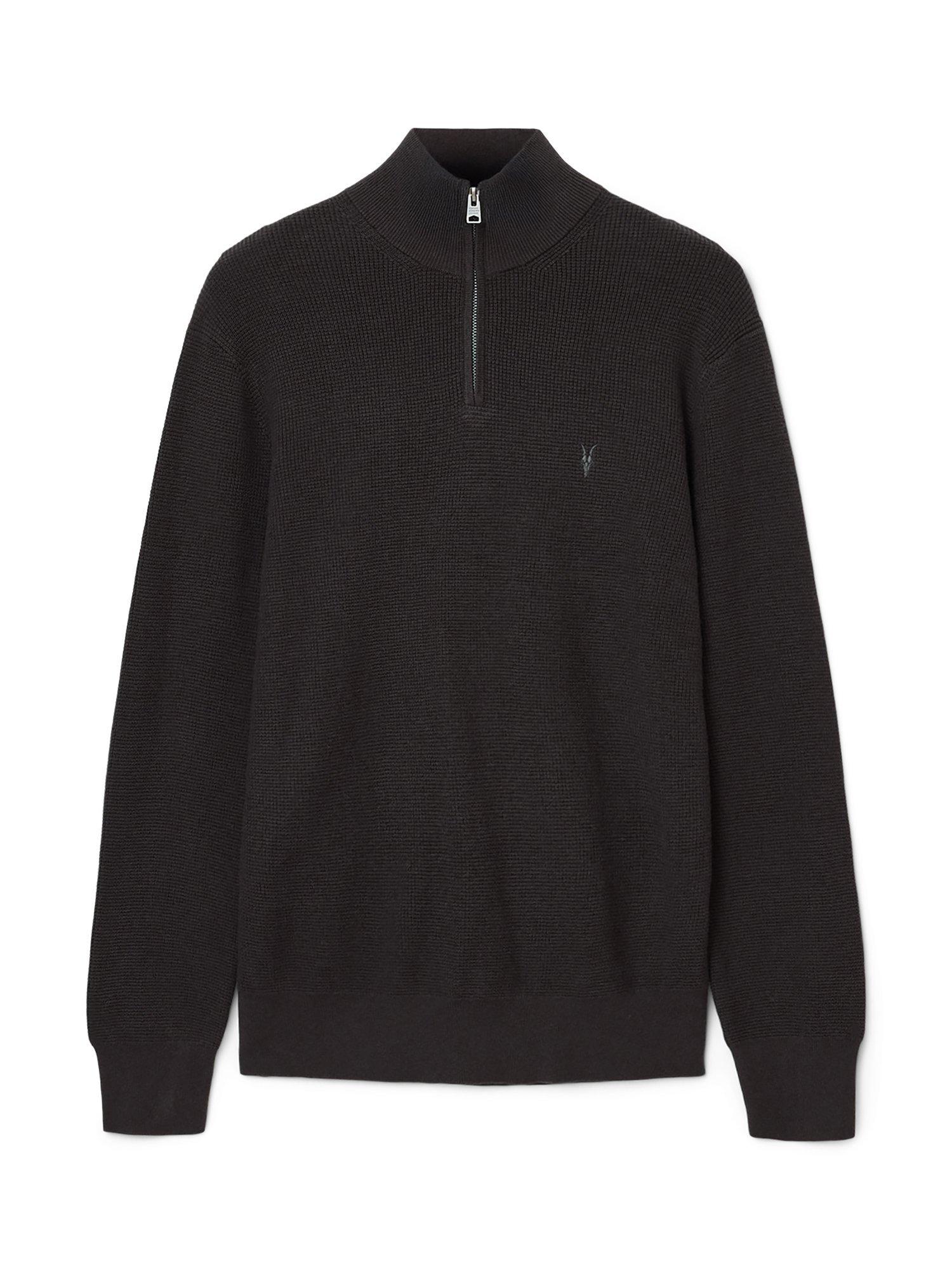 Product image 4 of 8, which shows AllSaints Aspen Half Zip Cotton Wool Blend Jumper, Dark Brown, L