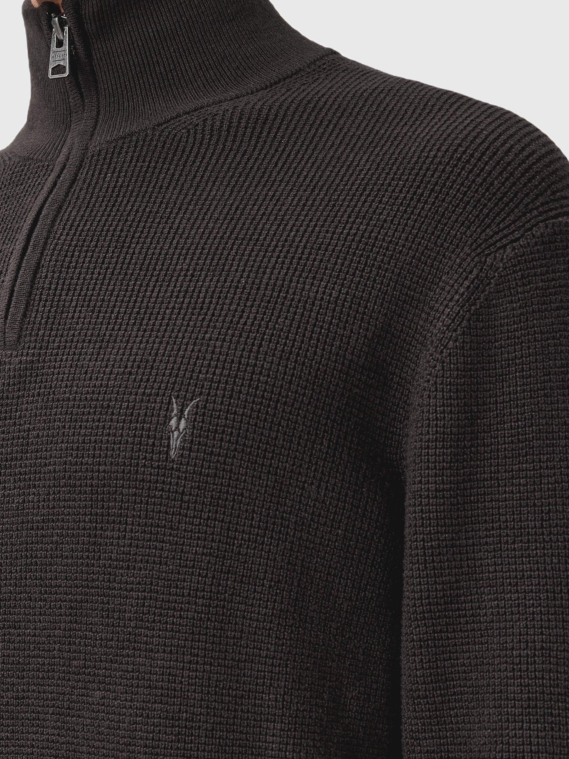 Product image 5 of 8, which shows AllSaints Aspen Half Zip Cotton Wool Blend Jumper, Dark Brown, L