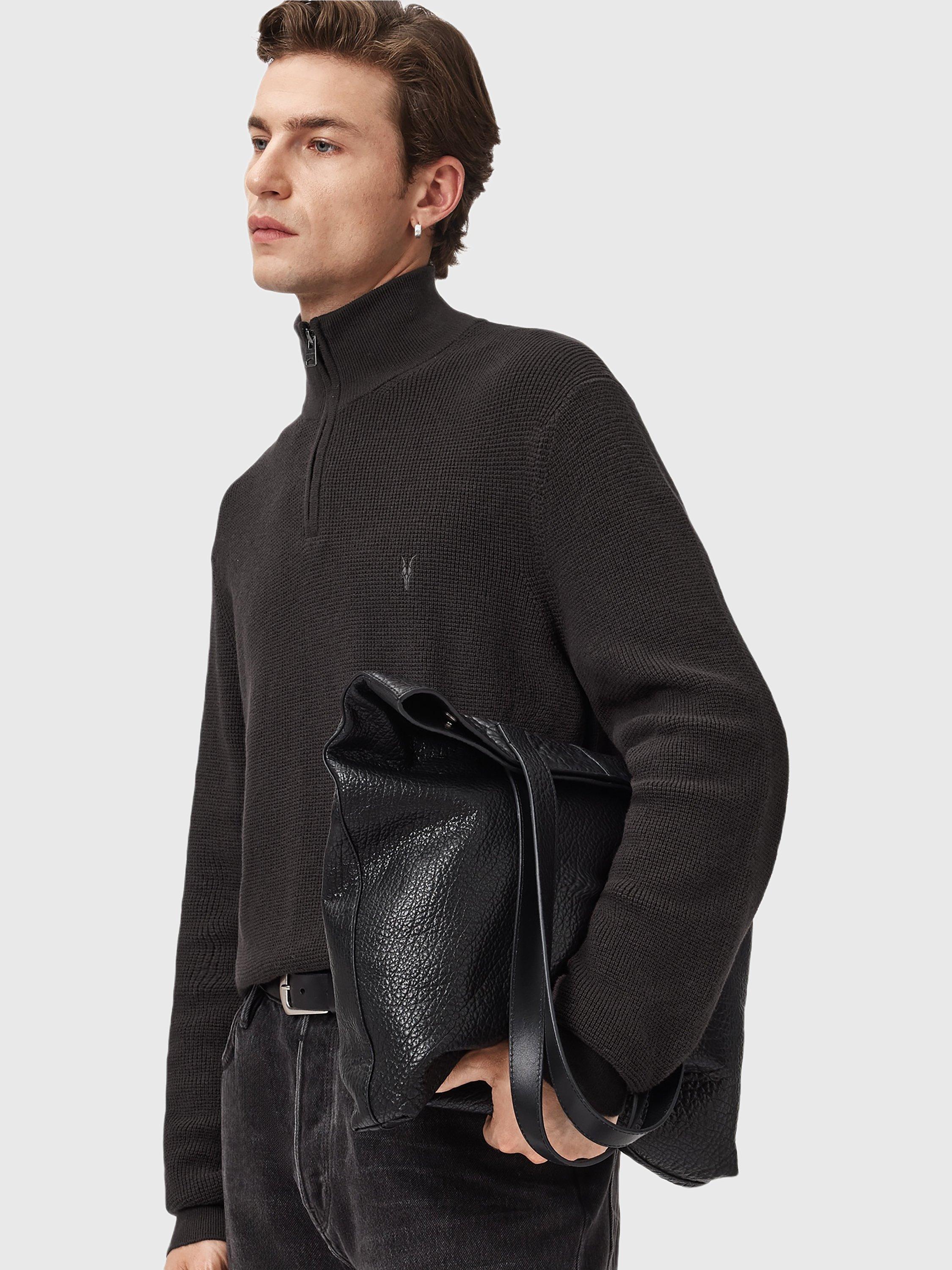 Product image 7 of 8, which shows AllSaints Aspen Half Zip Cotton Wool Blend Jumper, Dark Brown, L