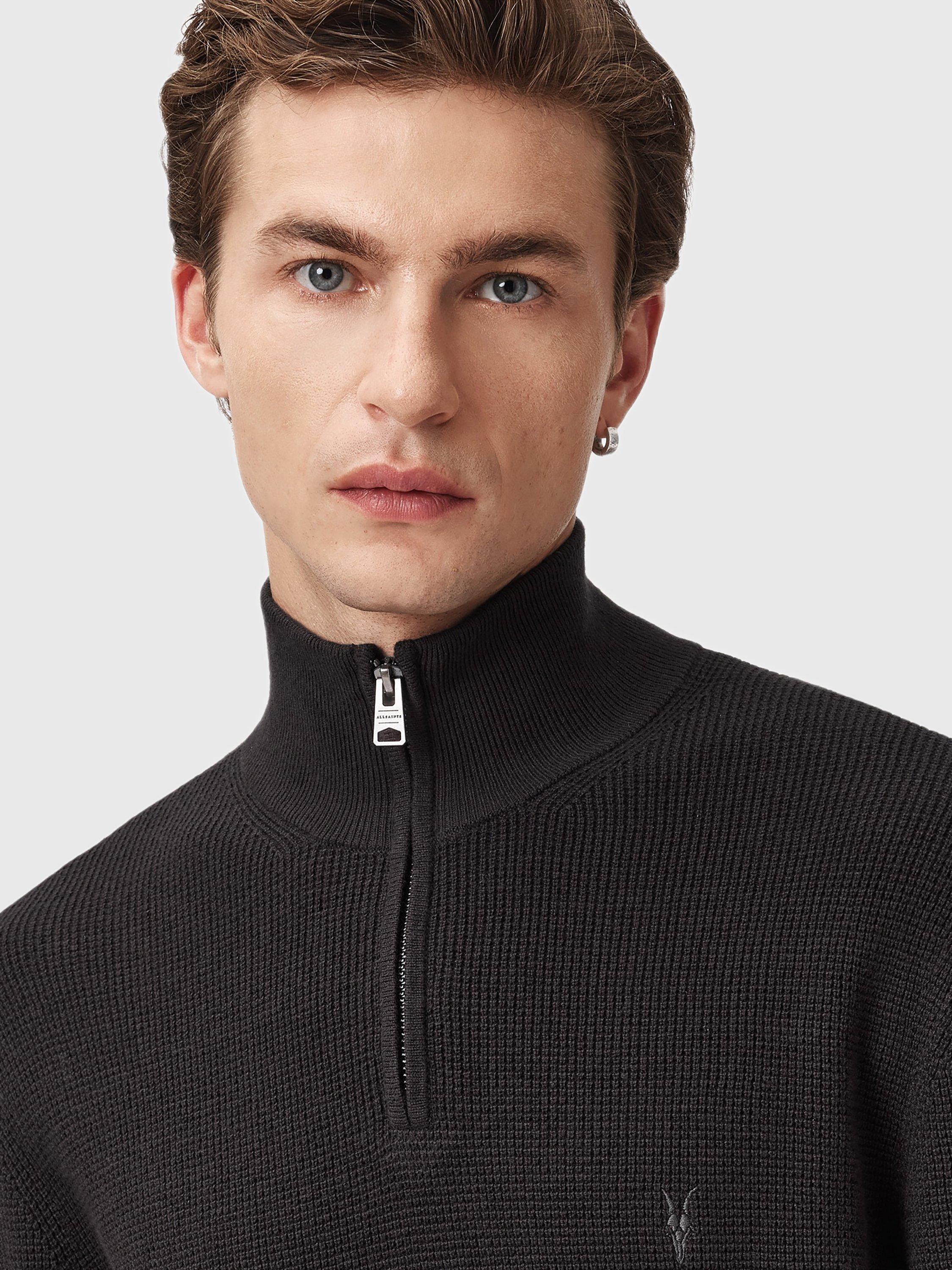 Product image 8 of 8, which shows AllSaints Aspen Half Zip Cotton Wool Blend Jumper, Dark Brown, L