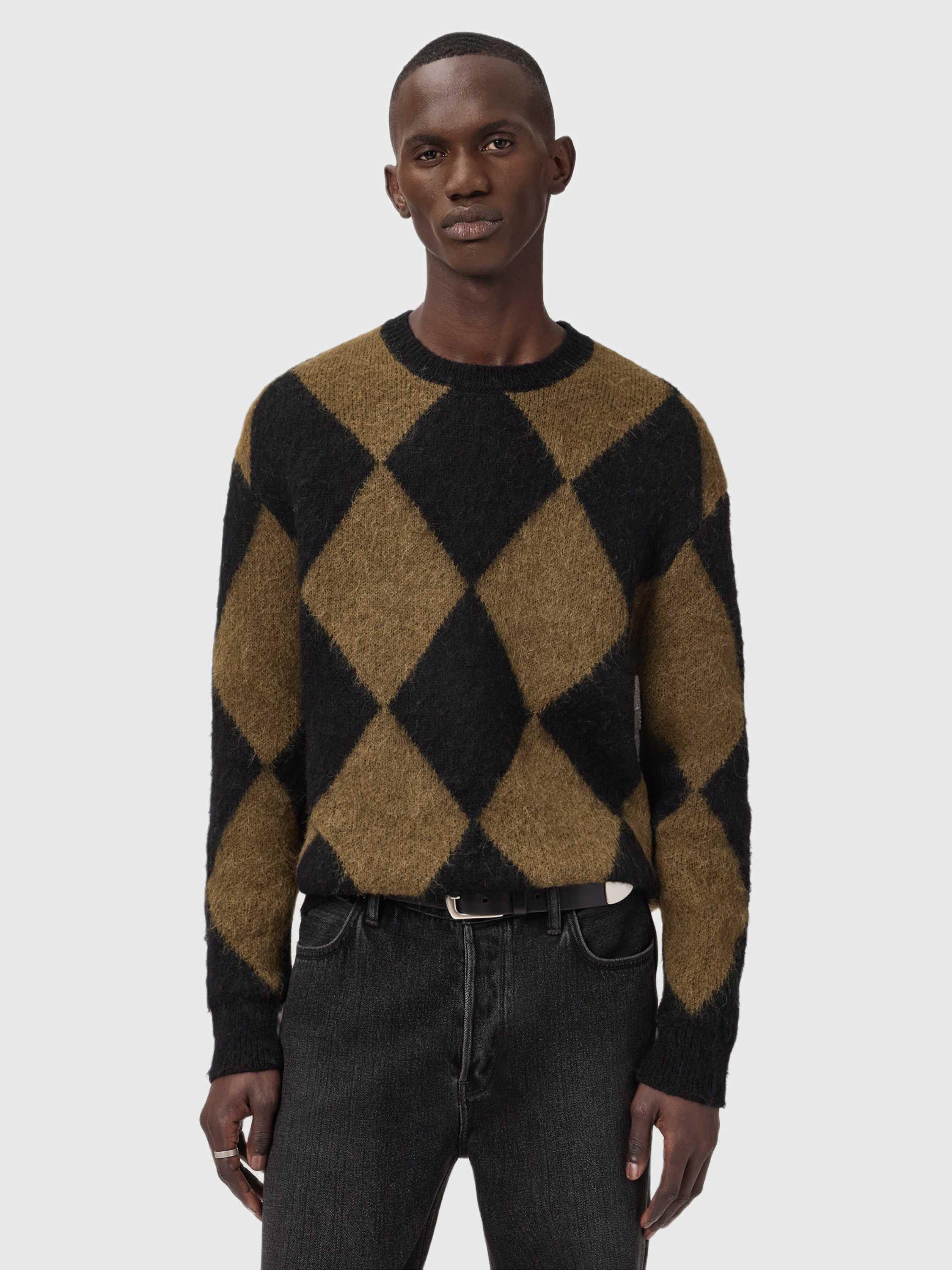 Product image 1 of 8, which shows AllSaints Bower Check Jumper, Black/Multi, S