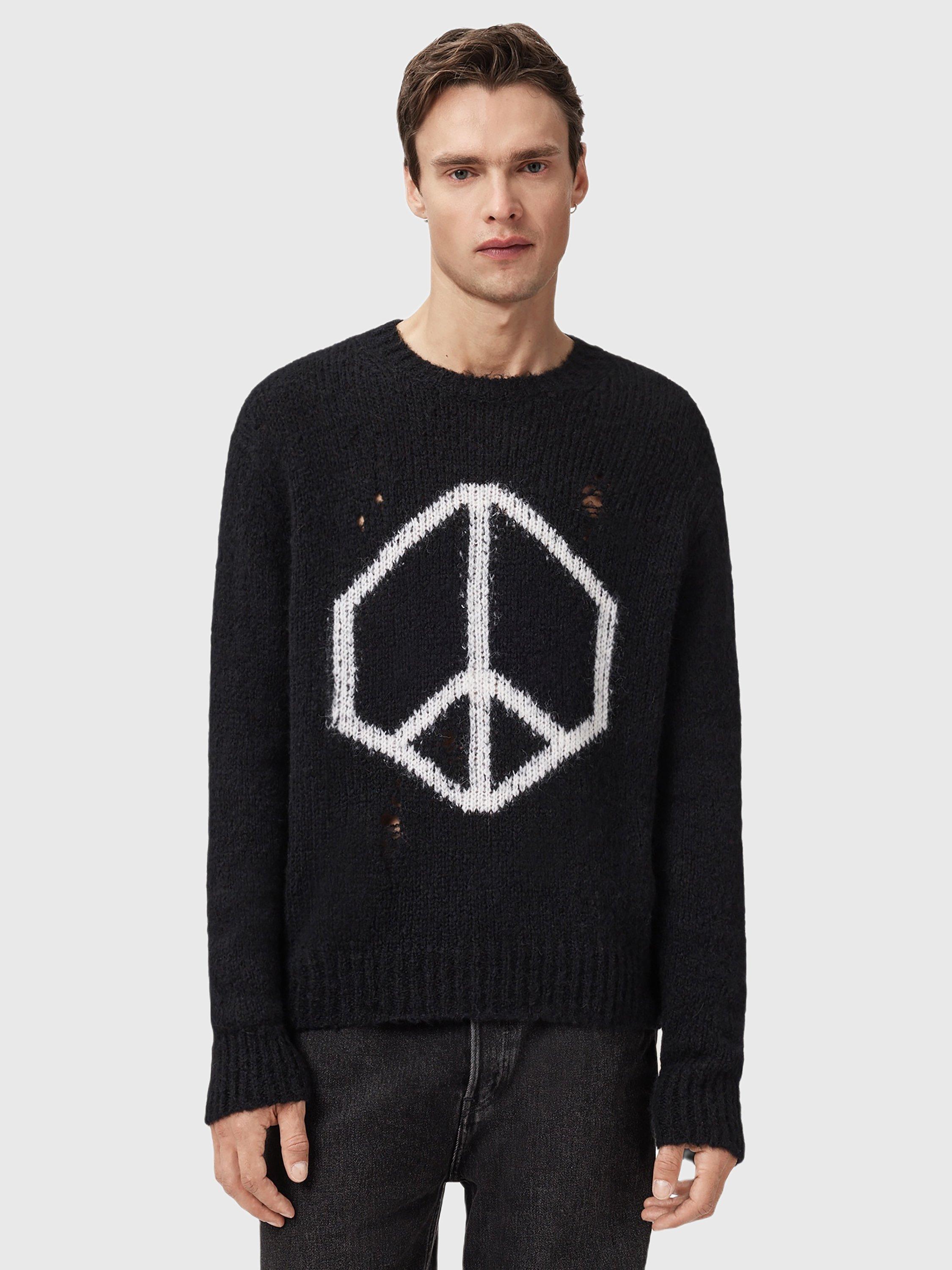 Product image 1 of 7, which shows AllSaints Message Wool Alpaca Blend Jumper, Black/Multi, XL