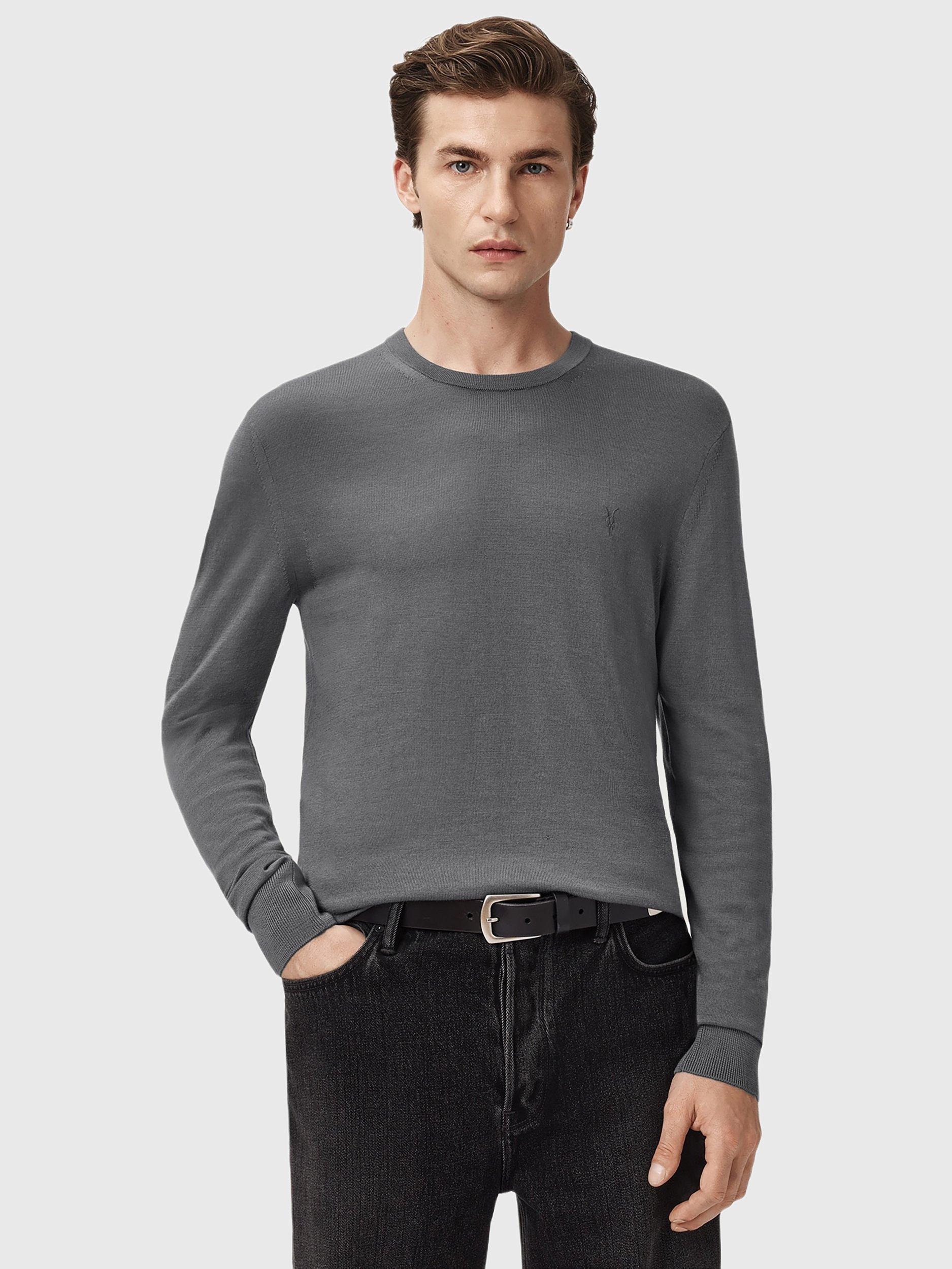 Product image 1 of 8, which shows AllSaints Mode Slim Fit Wool Jumper, Mid Grey, S