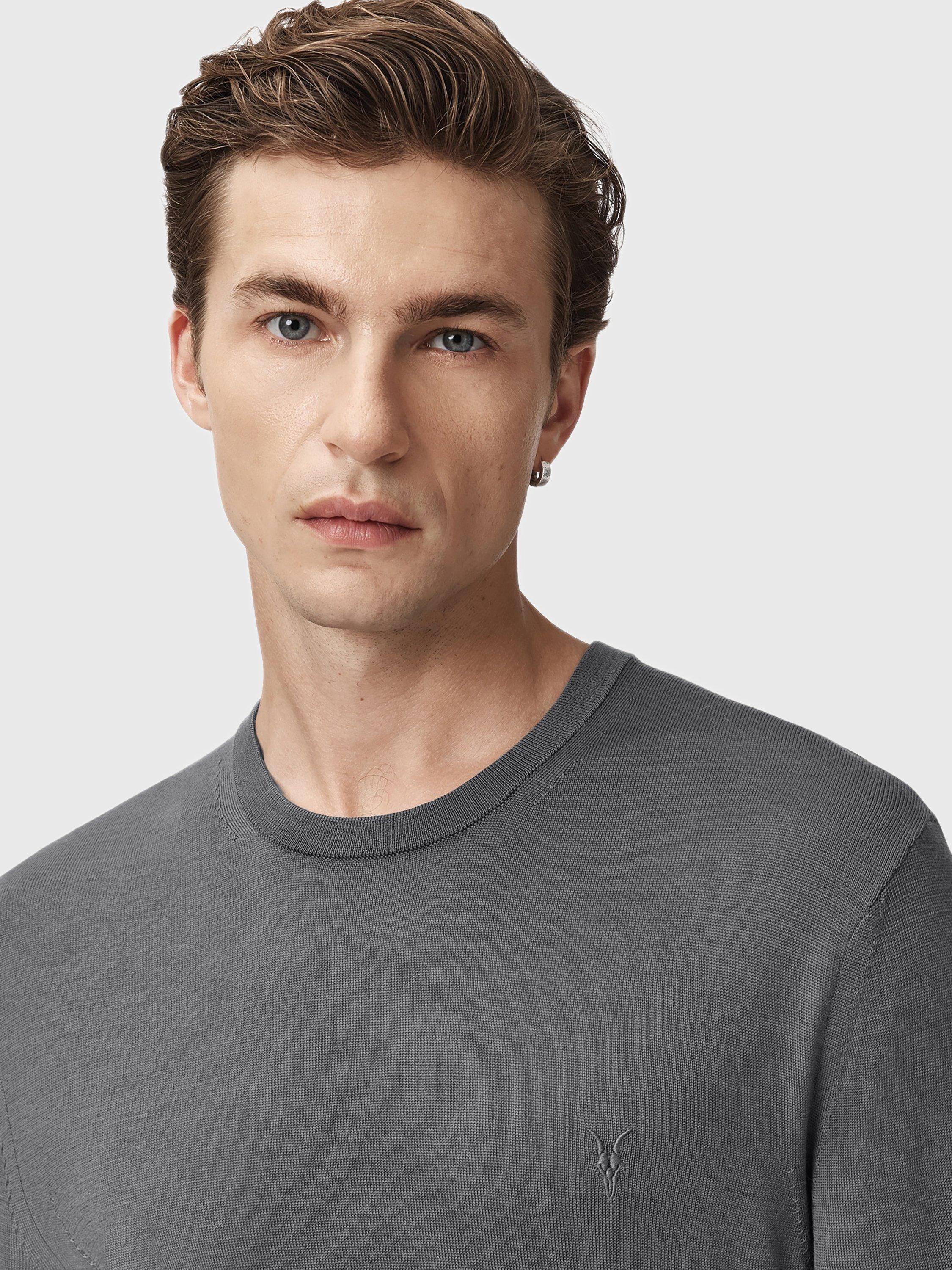 Product image 6 of 8, which shows AllSaints Mode Slim Fit Wool Jumper, Mid Grey, S