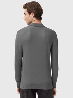 AllSaints Mode Long Sleeve Wool Polo Shirt - view 2, Mid Grey