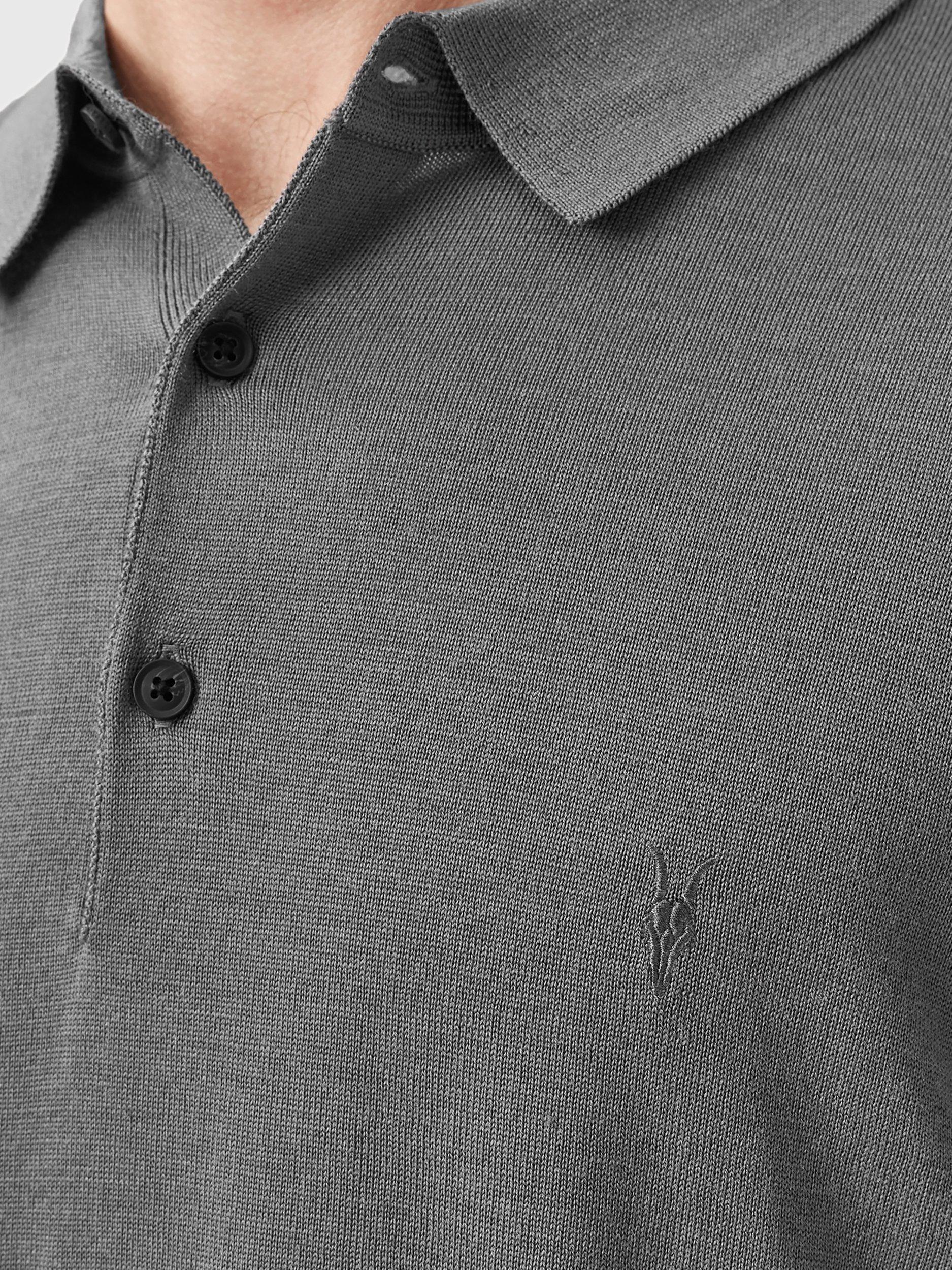 Product image 5 of 8, which shows AllSaints Mode Long Sleeve Wool Polo Shirt, Mid Grey, L