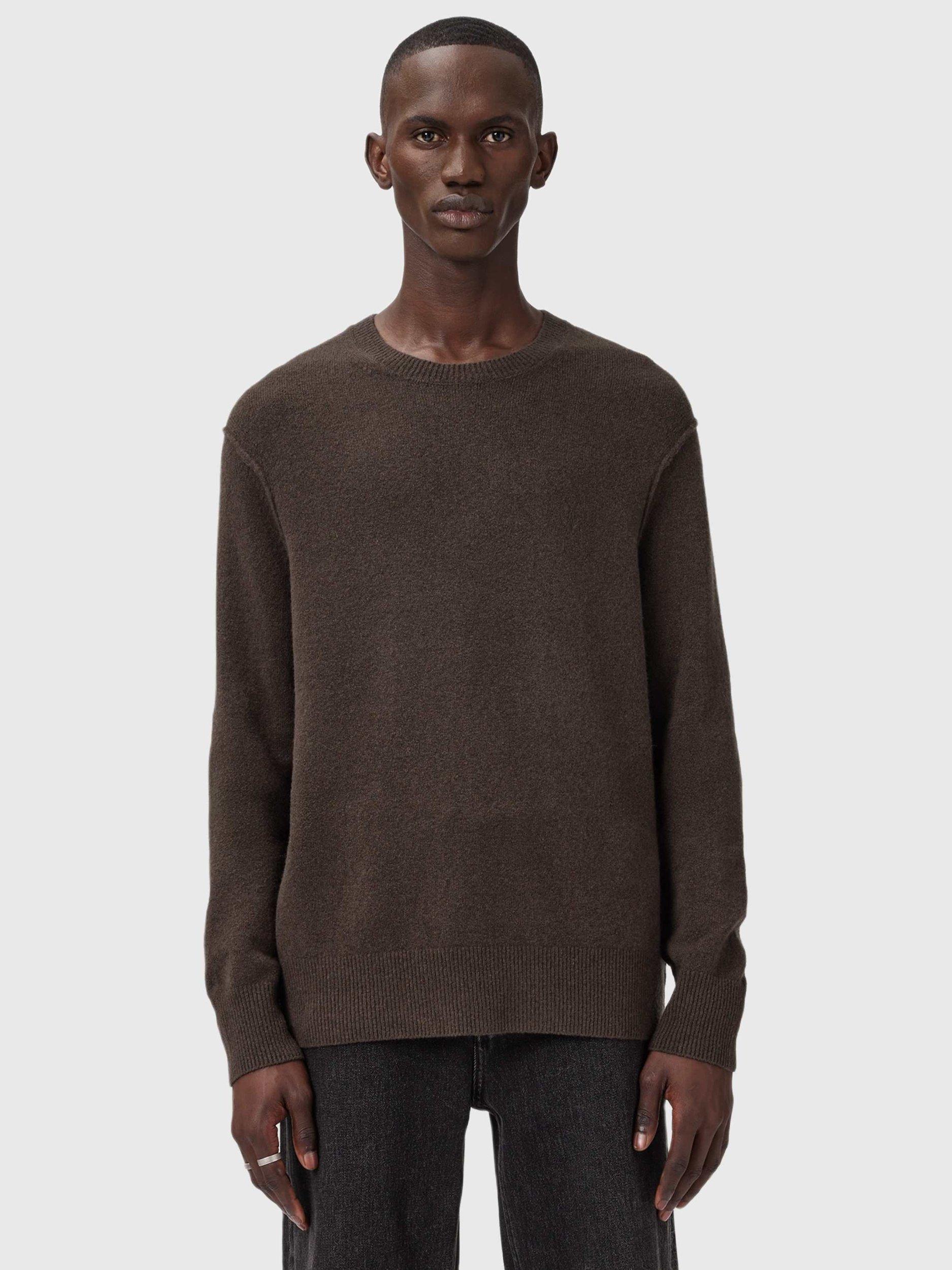 Product image 1 of 8, which shows AllSaints Statten Crew Neck Jumper, Brown Mid, L