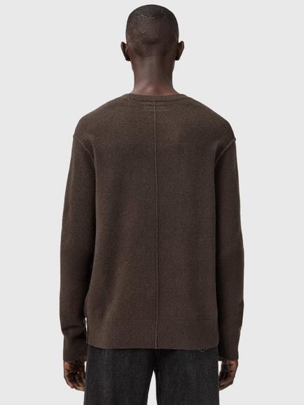 AllSaints Statten Crew Neck Jumper - view 2, Brown Mid