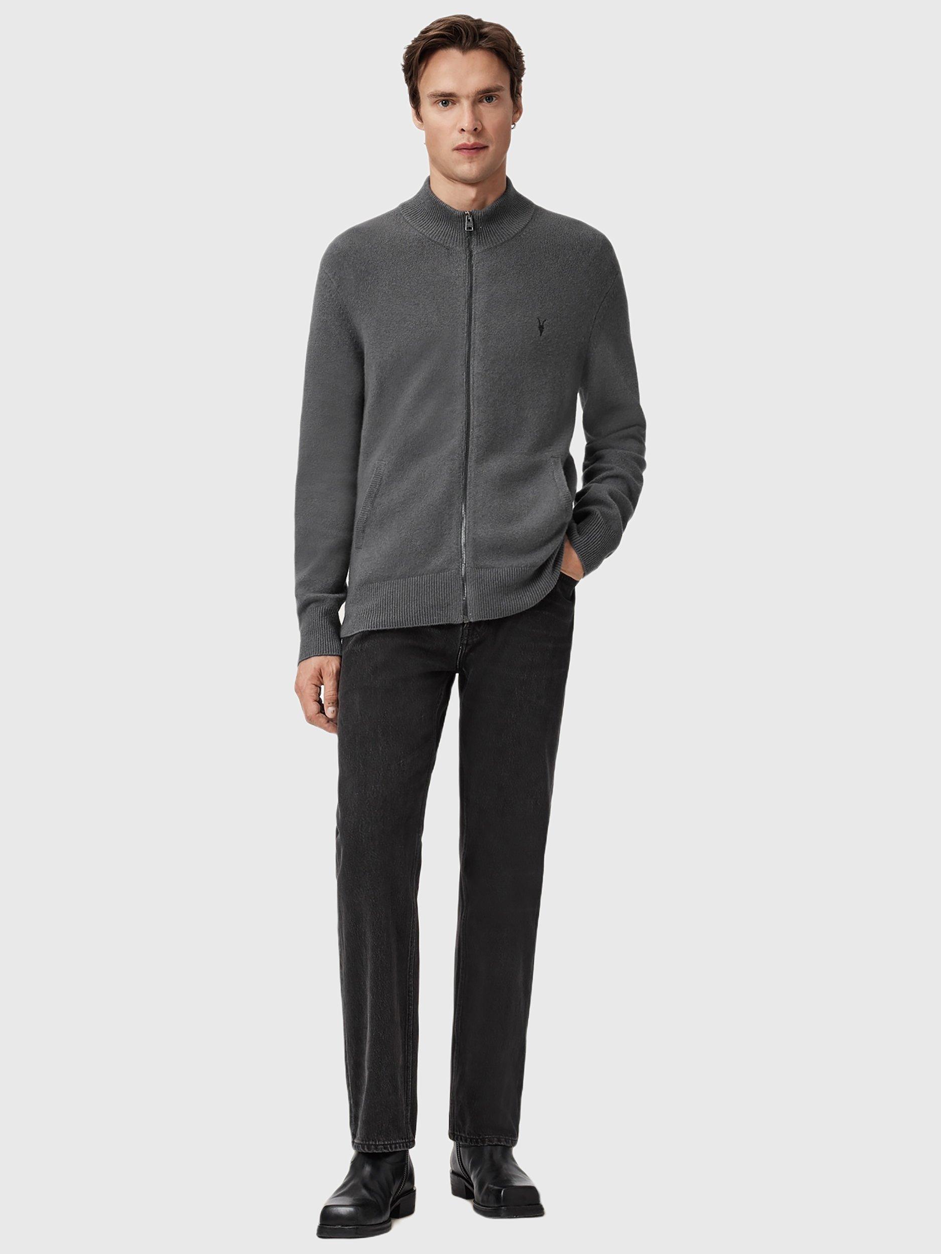 Product image 3 of 7, which shows AllSaints Statten Wool Blend High Neck Cardigan, Mid Grey, XS