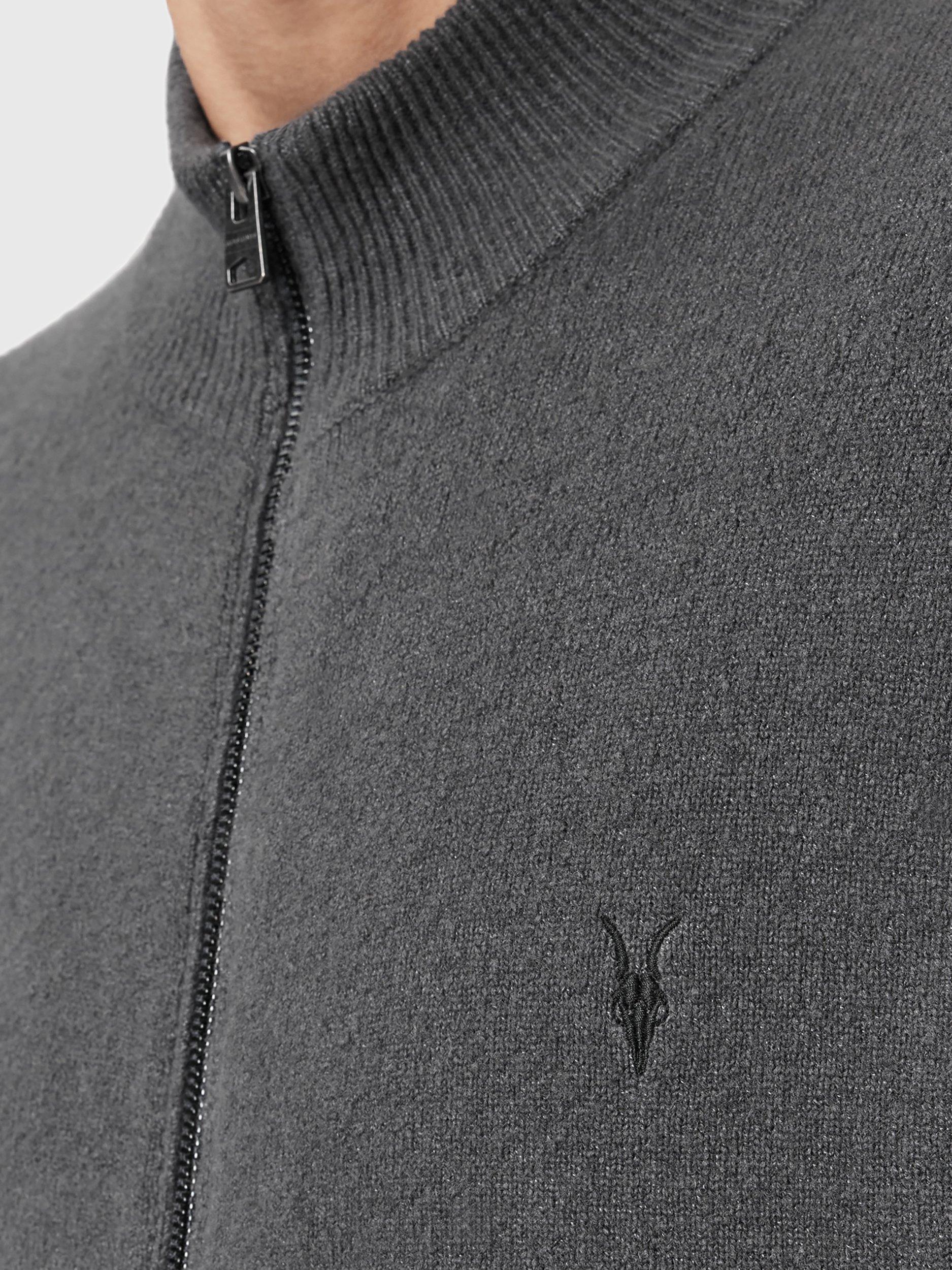 Product image 5 of 7, which shows AllSaints Statten Wool Blend High Neck Cardigan, Mid Grey, XS