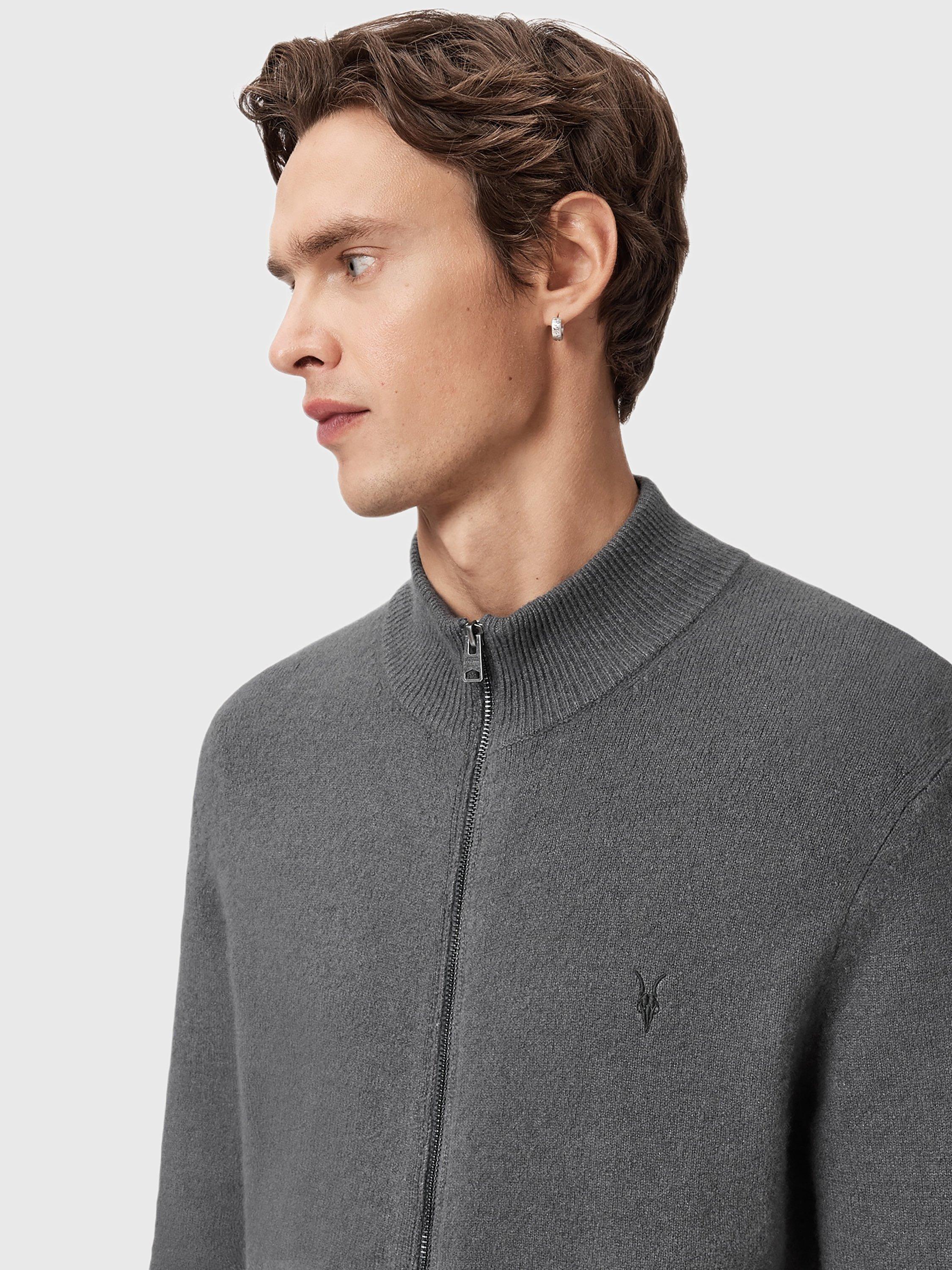 Product image 7 of 7, which shows AllSaints Statten Wool Blend High Neck Cardigan, Mid Grey, XS