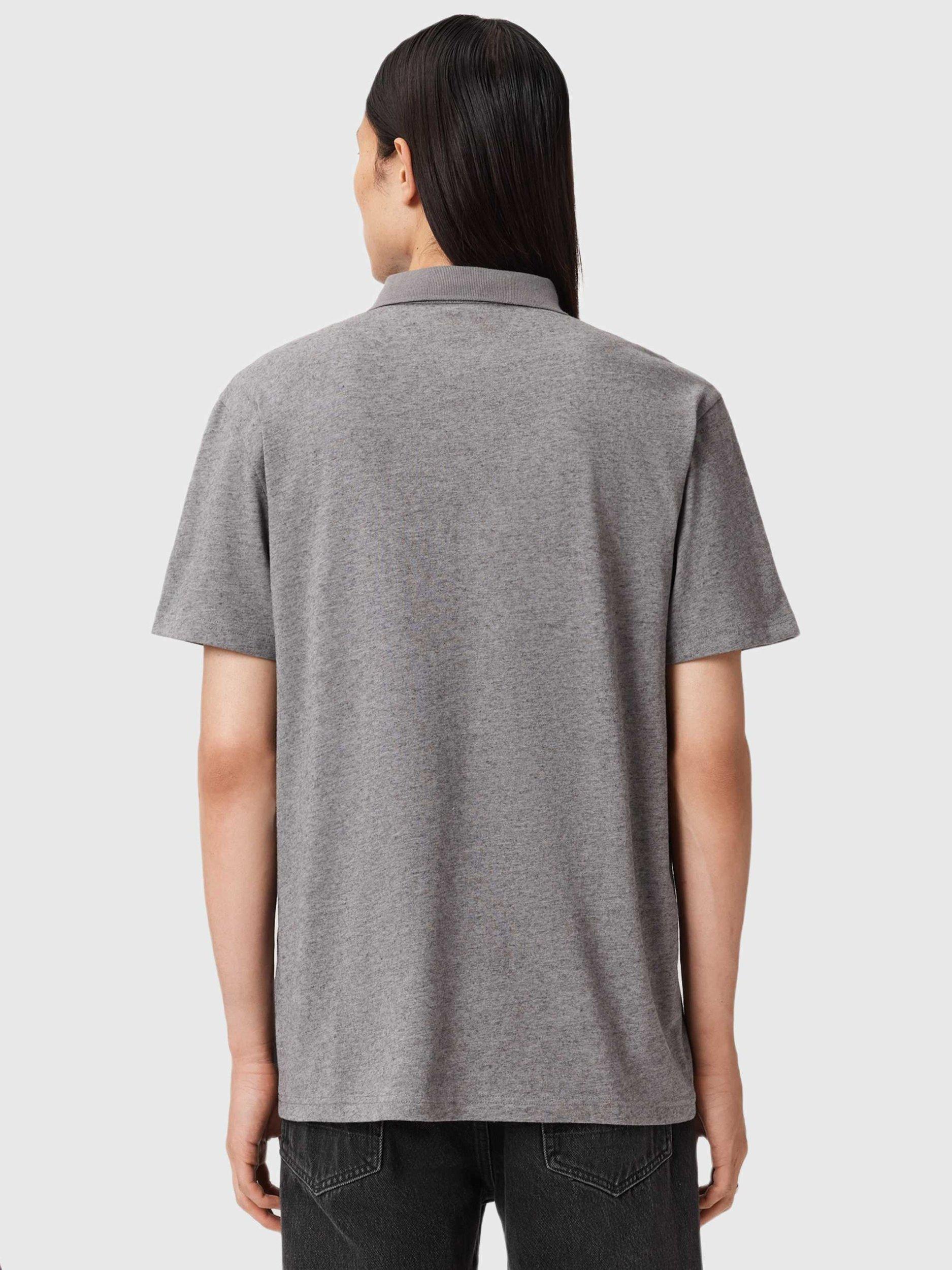 Product image 2 of 9, which shows AllSaints Rowan Cotton Wool Blend Polo Shirt, Grey Mid, XS