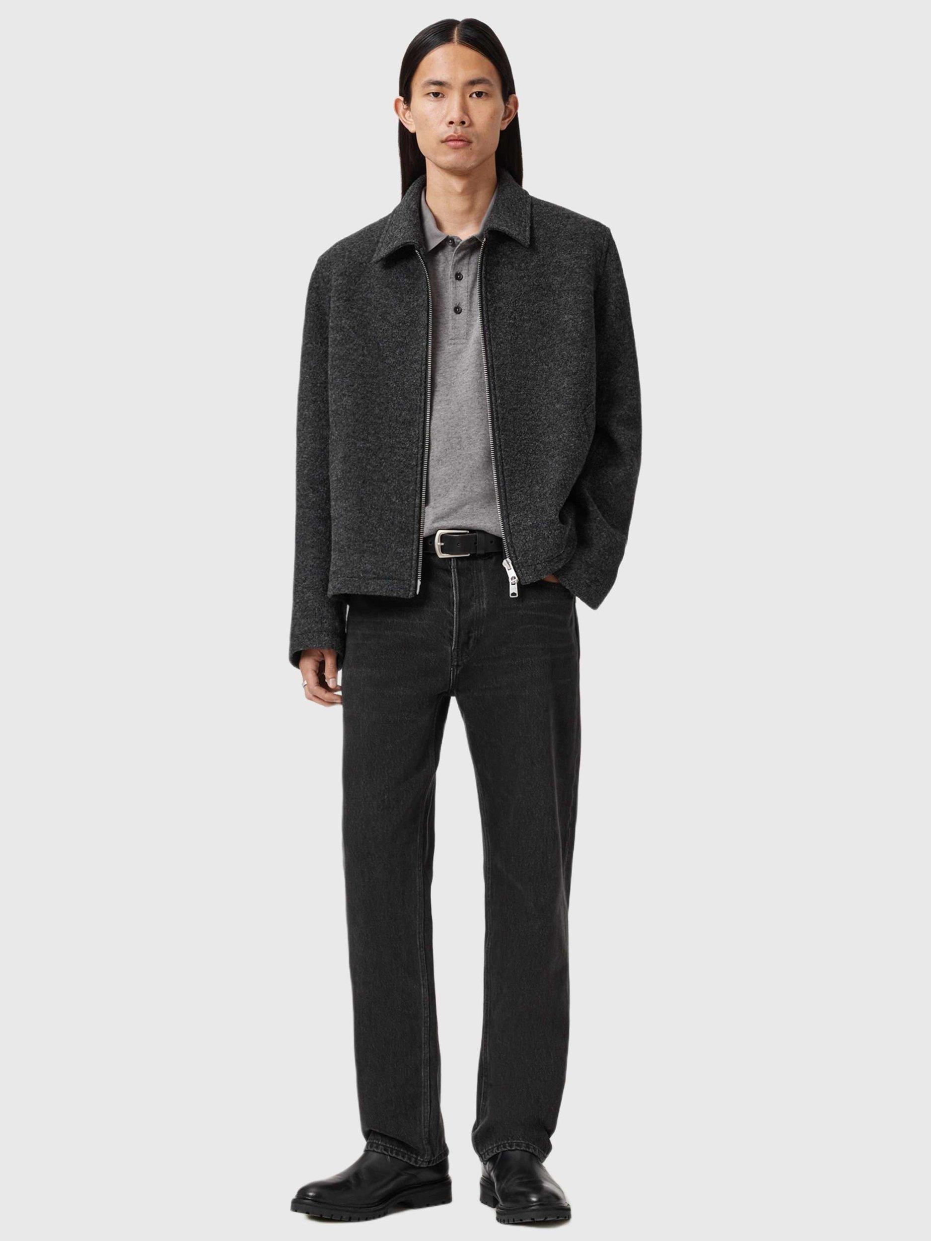 Product image 7 of 9, which shows AllSaints Rowan Cotton Wool Blend Polo Shirt, Grey Mid, XS