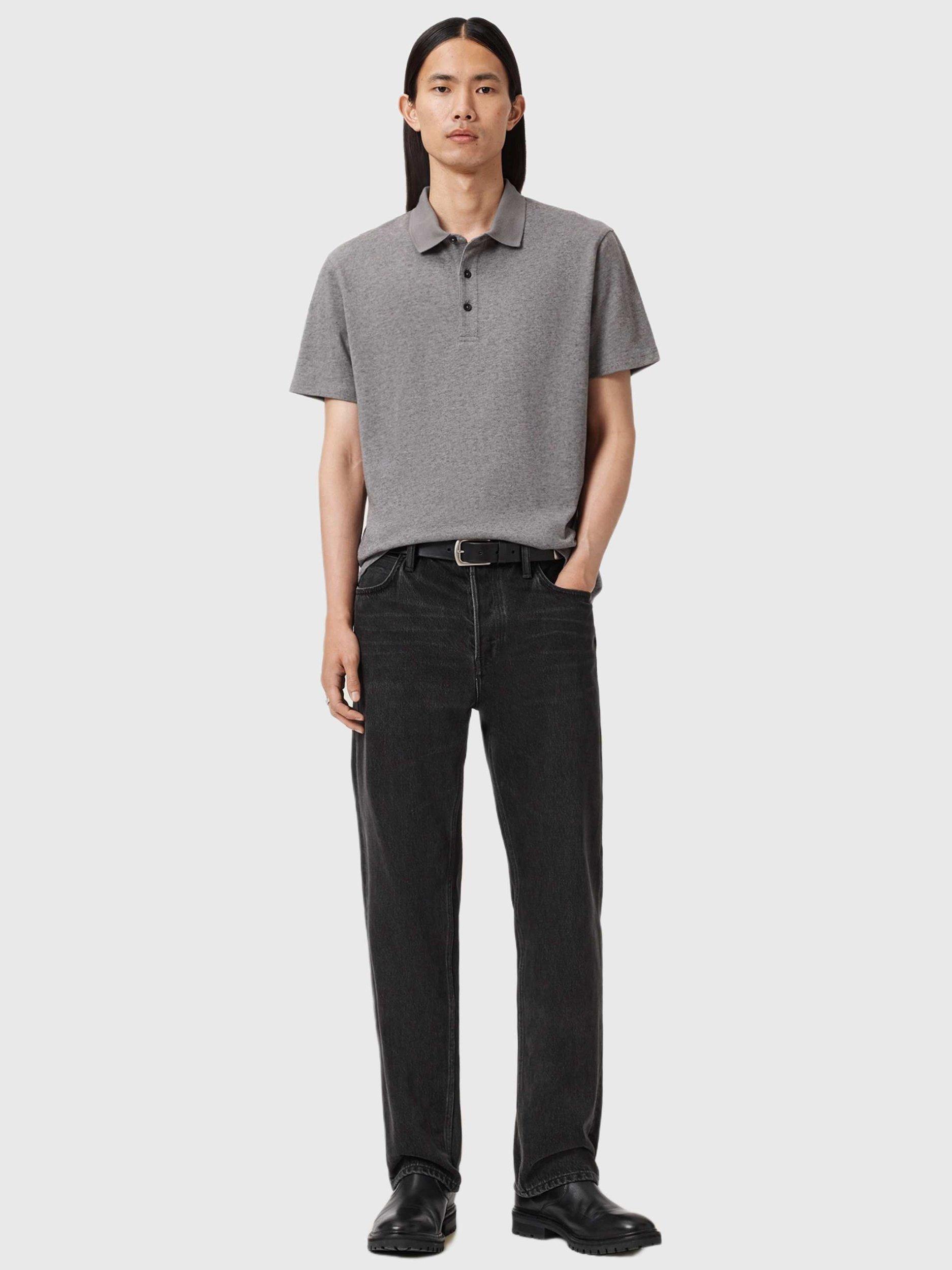 Product image 8 of 9, which shows AllSaints Rowan Cotton Wool Blend Polo Shirt, Grey Mid, XS