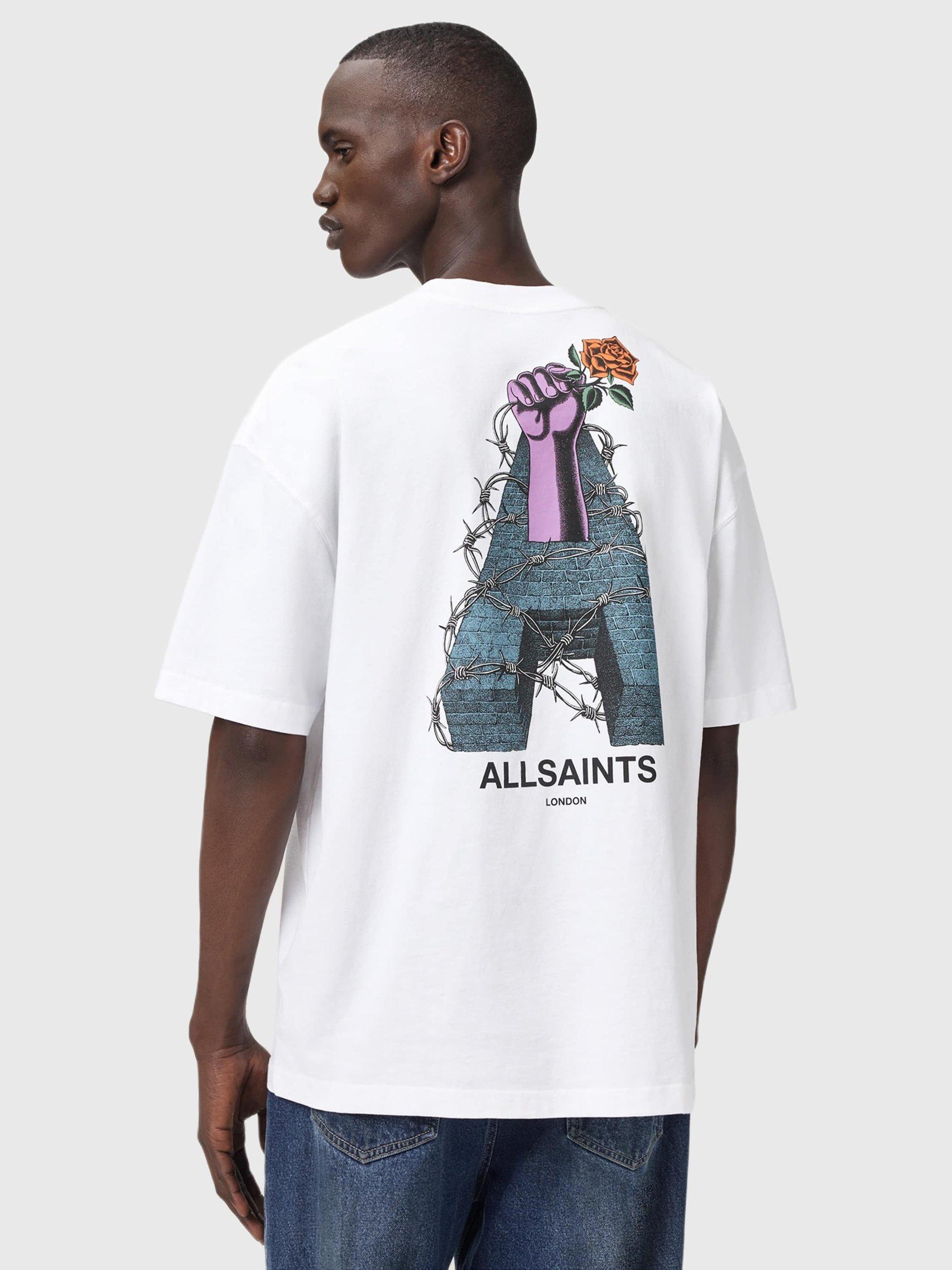 Product image 2 of 10, which shows AllSaints Defiance Oversized Cotton T-Shirt, White/Multi, M