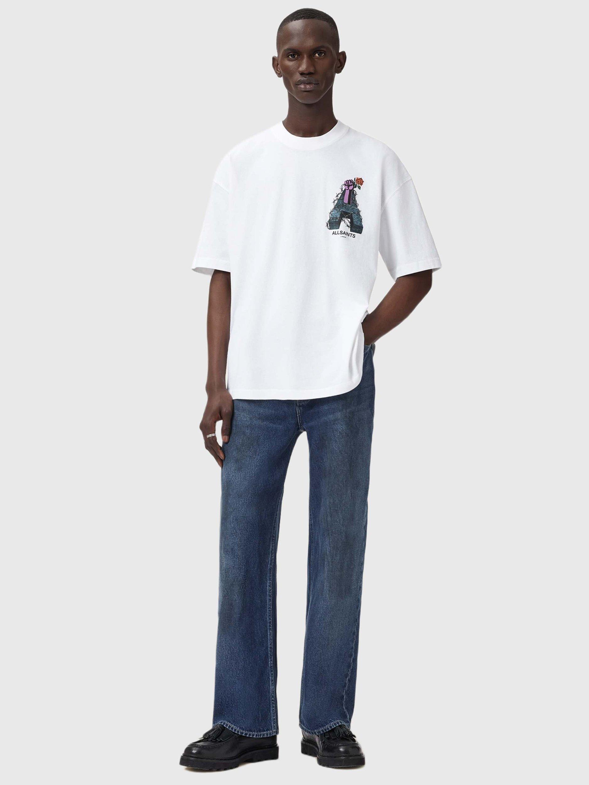 Product image 3 of 10, which shows AllSaints Defiance Oversized Cotton T-Shirt, White/Multi, M