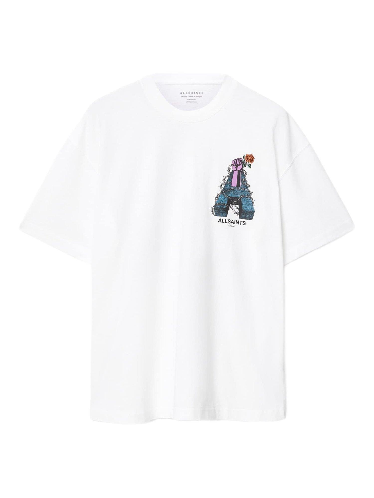 Product image 4 of 10, which shows AllSaints Defiance Oversized Cotton T-Shirt, White/Multi, M