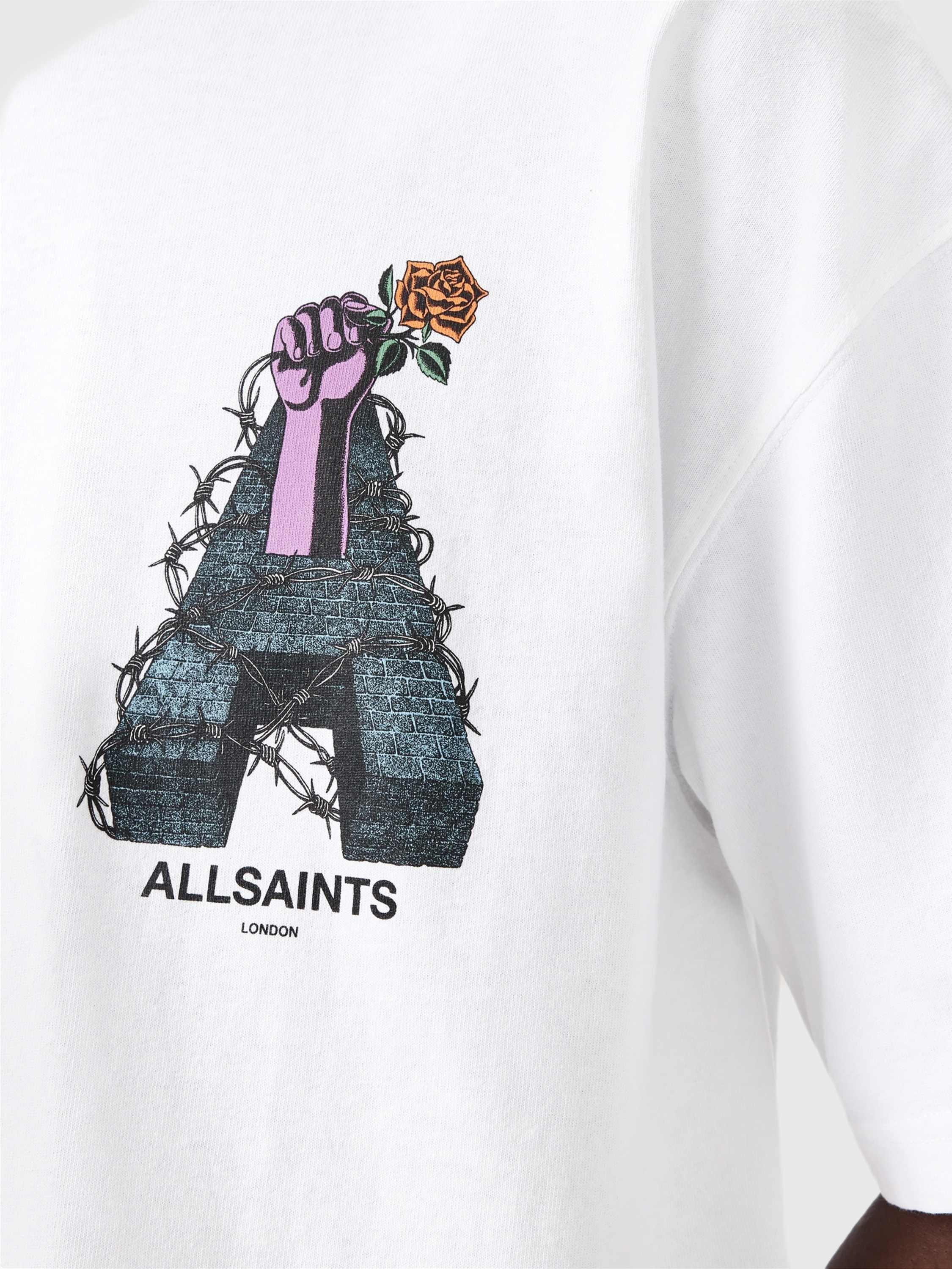 Product image 5 of 10, which shows AllSaints Defiance Oversized Cotton T-Shirt, White/Multi, M