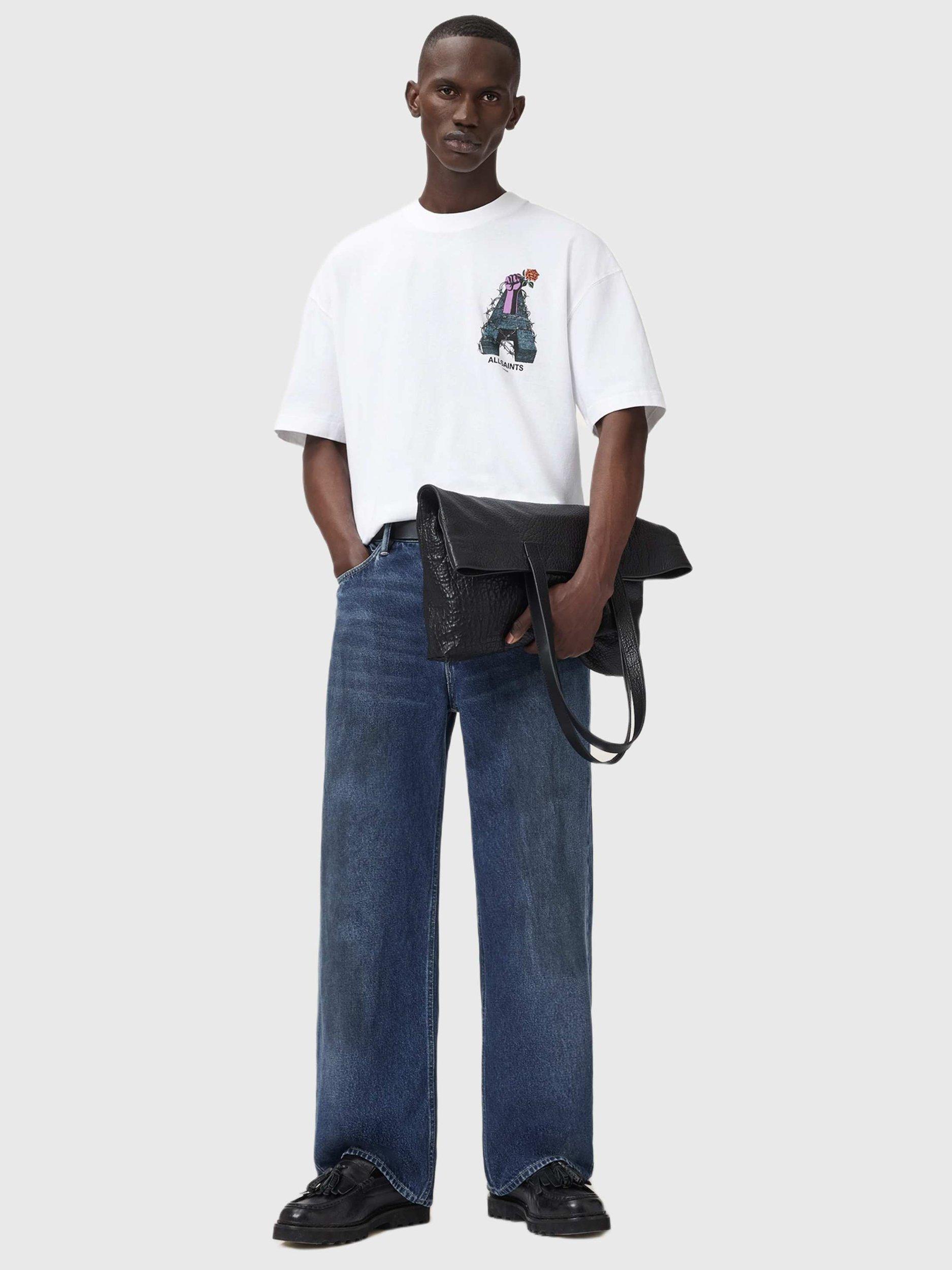 Product image 6 of 10, which shows AllSaints Defiance Oversized Cotton T-Shirt, White/Multi, M