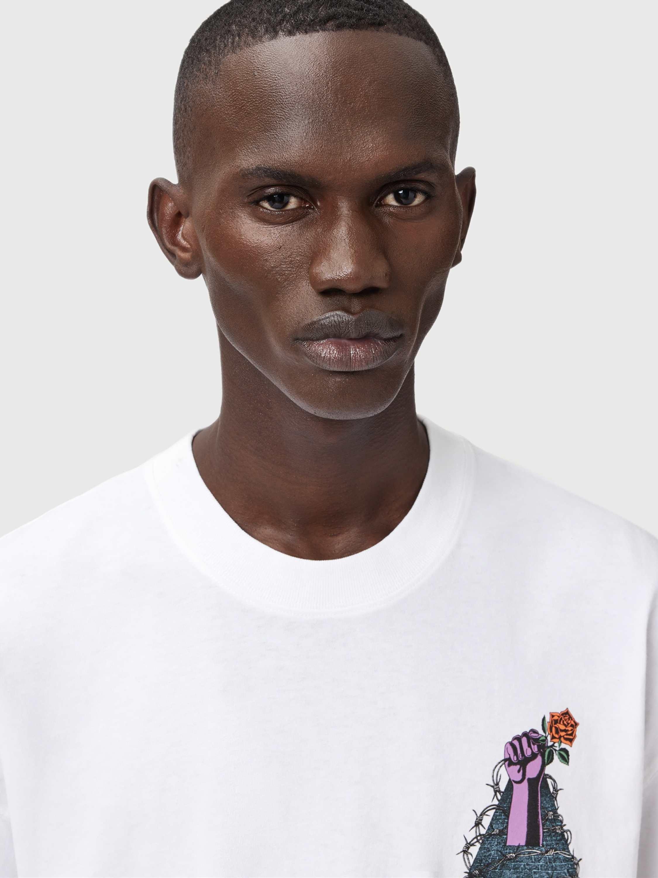 Product image 8 of 10, which shows AllSaints Defiance Oversized Cotton T-Shirt, White/Multi, M