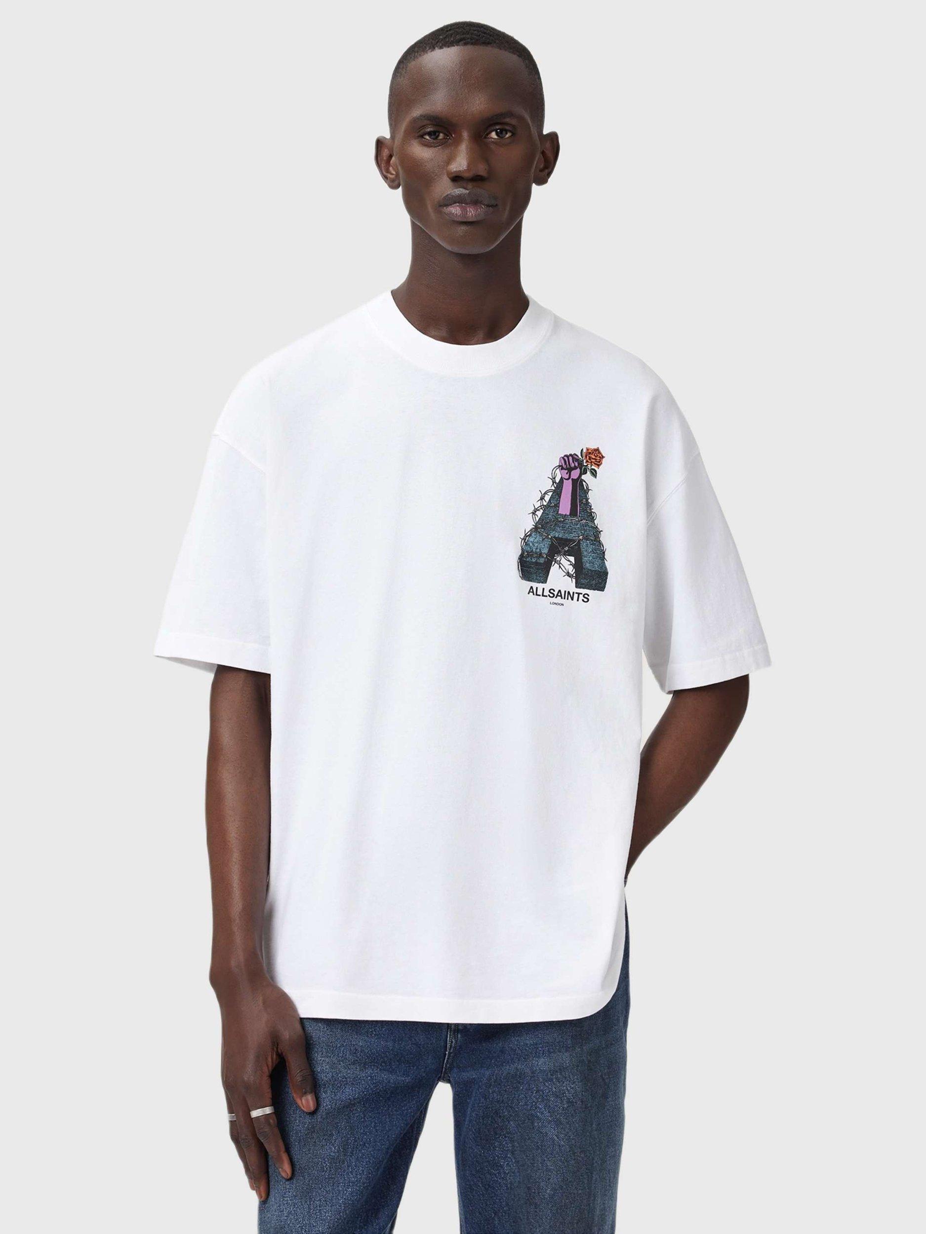 Product image 9 of 10, which shows AllSaints Defiance Oversized Cotton T-Shirt, White/Multi, M