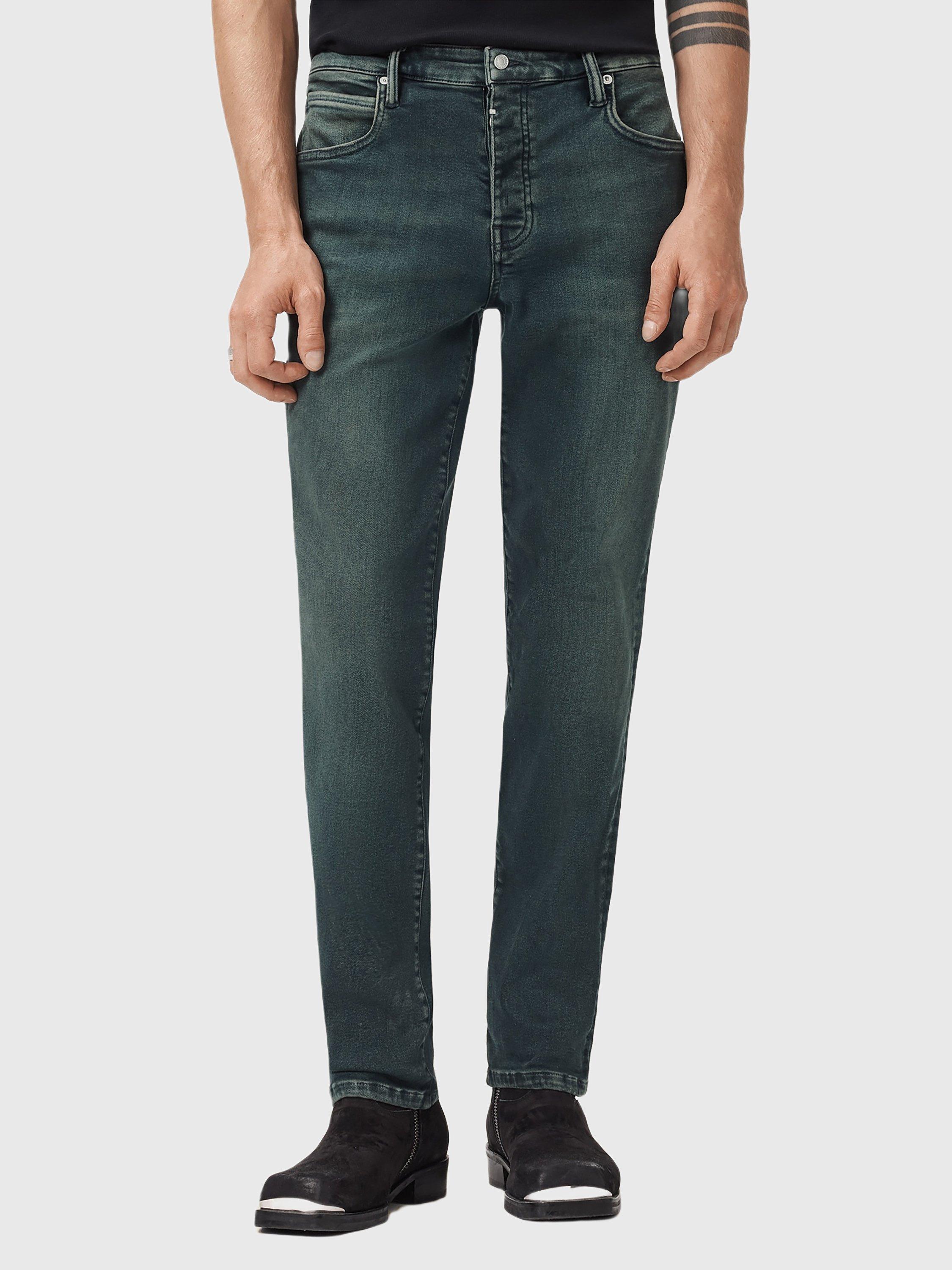 Product image 1 of 10, which shows AllSaints Sid Slim Fit Mid Rise Jeans, Blue Mid, W28/L32