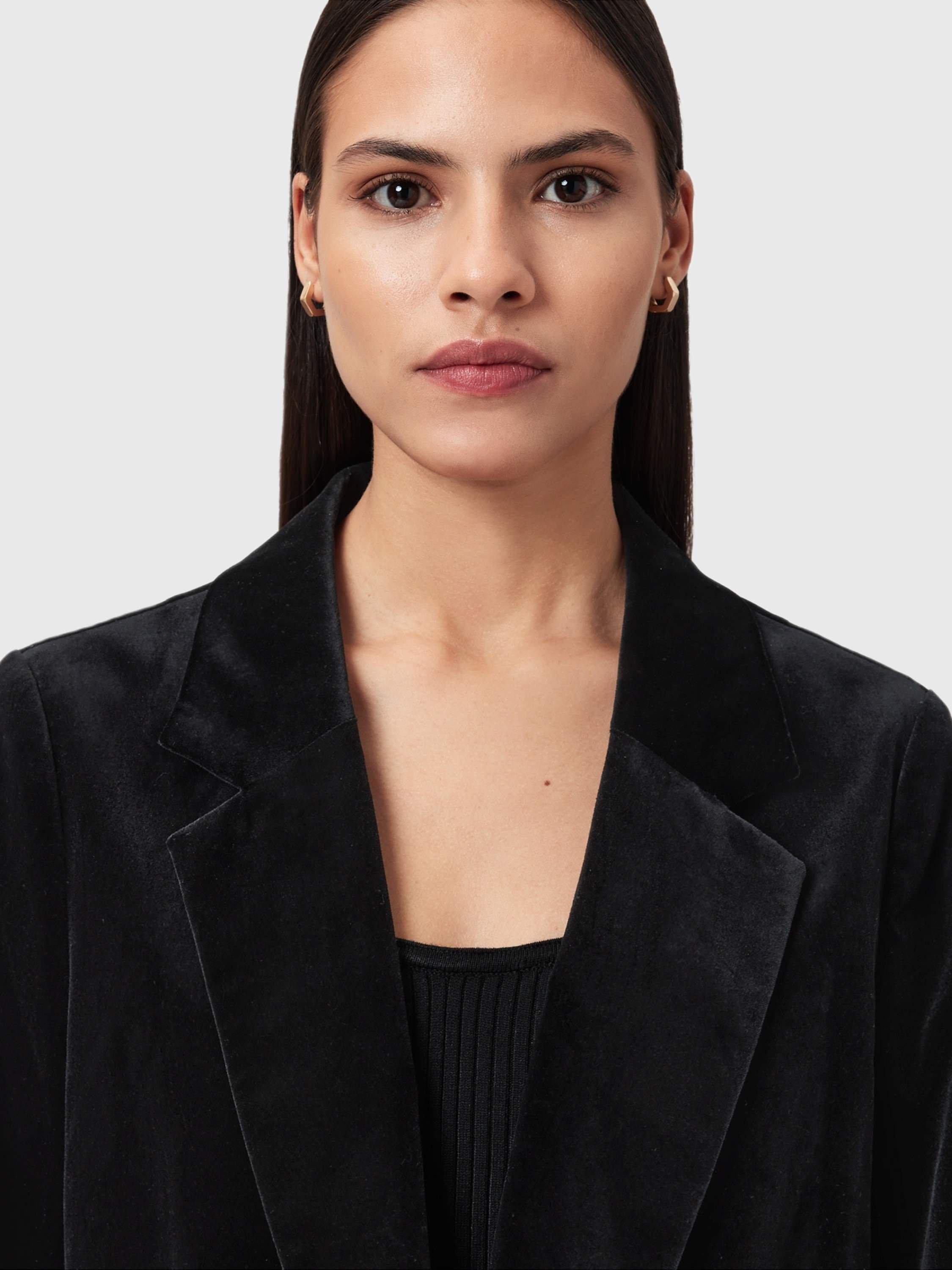 Product image 5 of 6, which shows AllSaints Aleida Cotton Blend Long Sleeve Collar Blazer, Black, 10