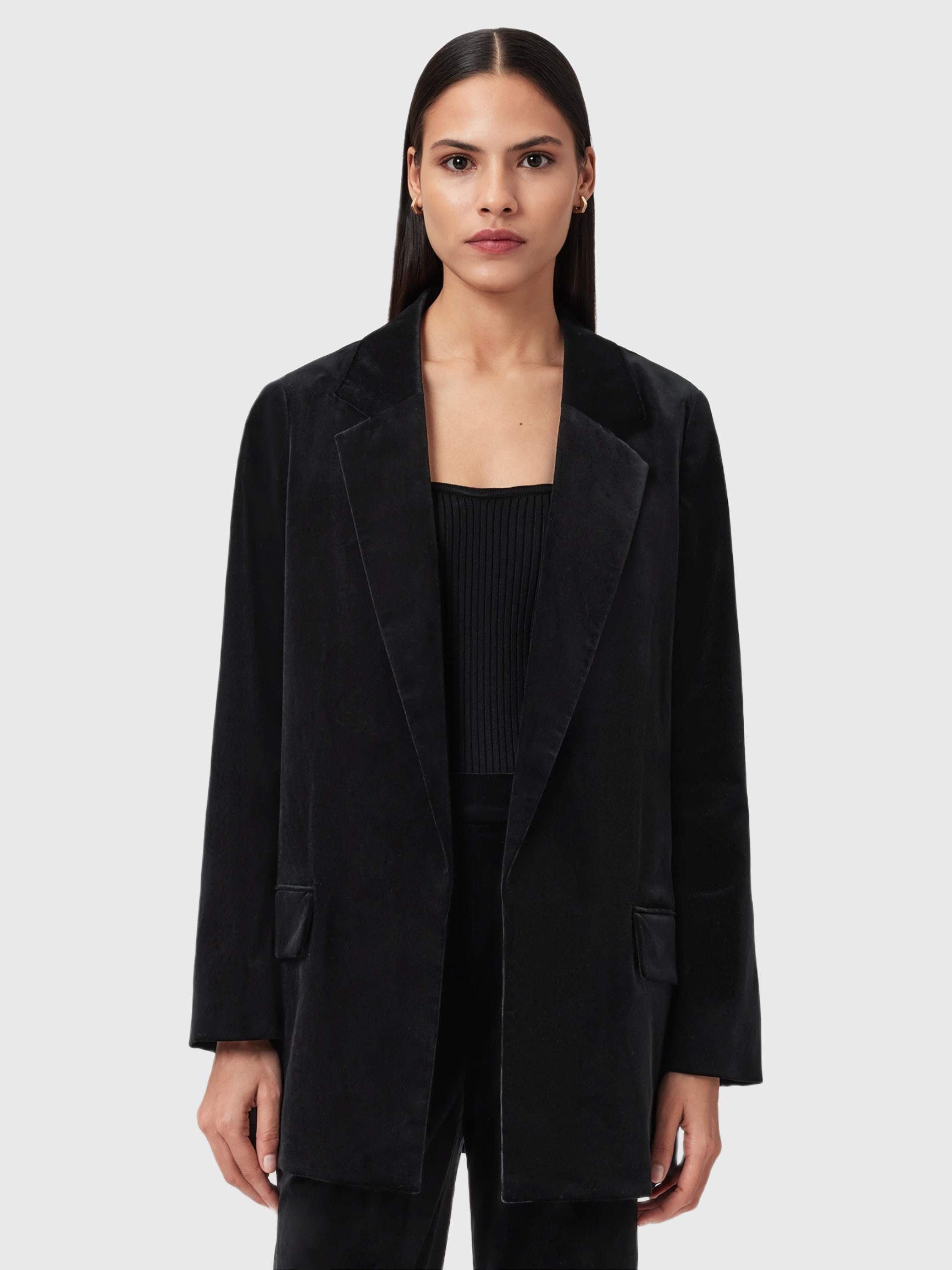 Product image 6 of 6, which shows AllSaints Aleida Cotton Blend Long Sleeve Collar Blazer, Black, 10
