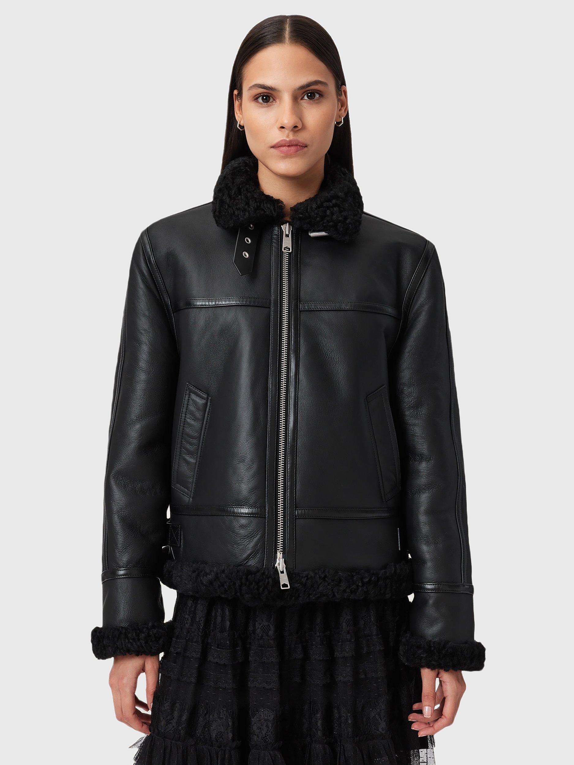 Product image 1 of 7, which shows AllSaints Lorel Flying Leather Jacket, Black, L