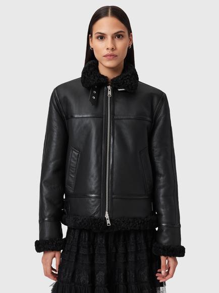 AllSaints Lorel Flying Leather Jacket, Black