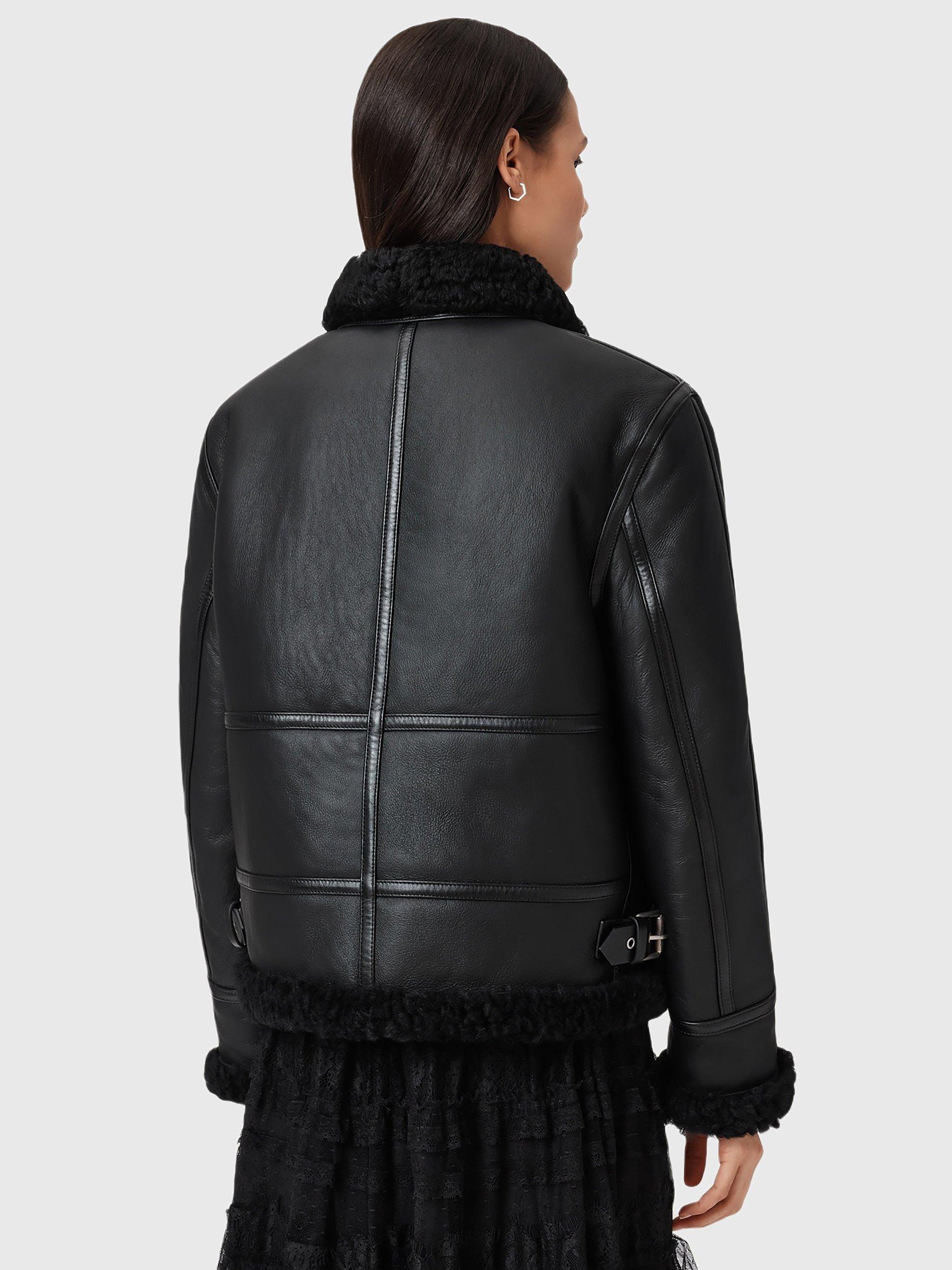 Product image 2 of 7, which shows AllSaints Lorel Flying Leather Jacket, Black, L