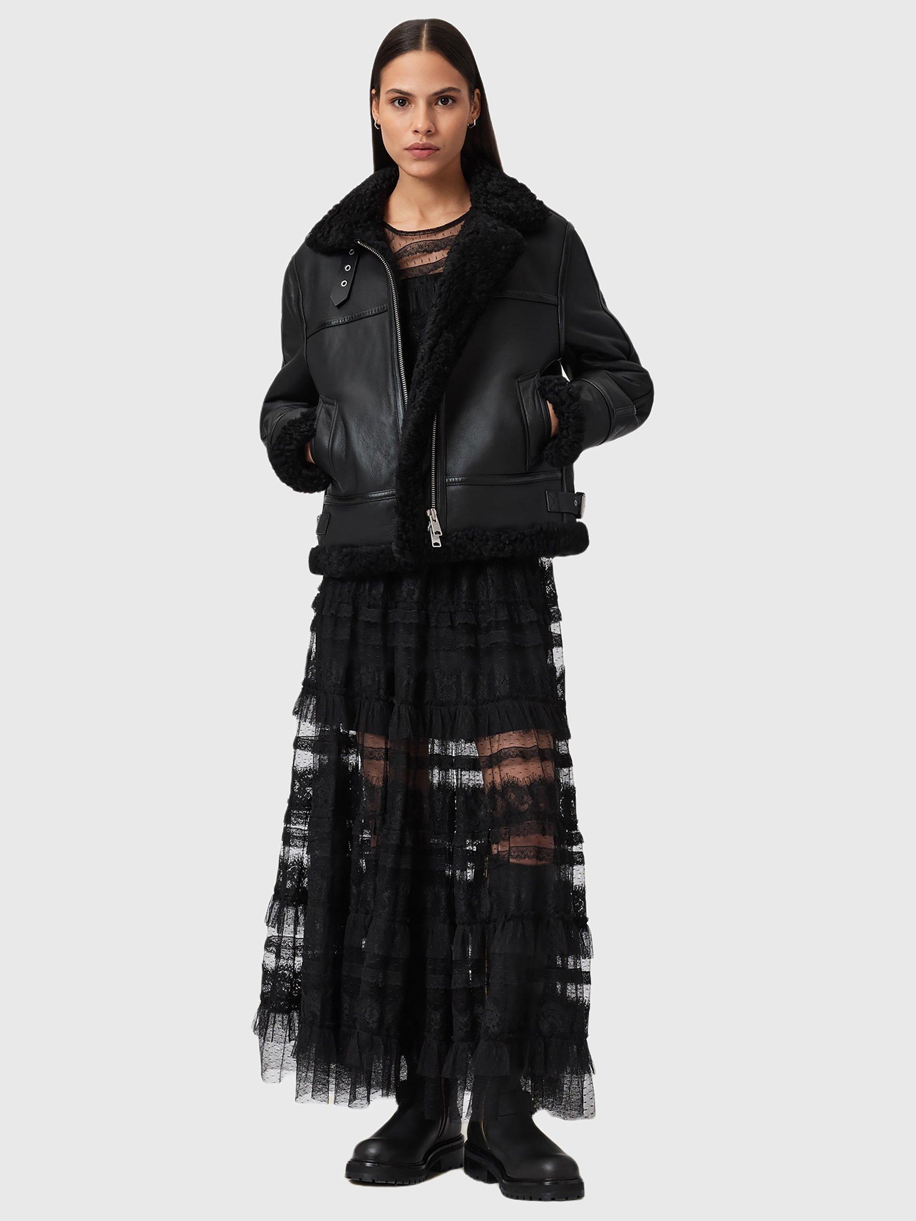 Product image 3 of 7, which shows AllSaints Lorel Flying Leather Jacket, Black, L