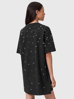 AllSaints Drip Scatter Logo Crew Neck Mini T-Shirt Dress - view 2, Washed Black