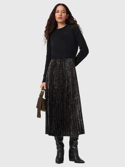 AllSaints Evia 2-In-1 Long Sleeve Midi Dress, Black/Fango Green, Black/Fango Green