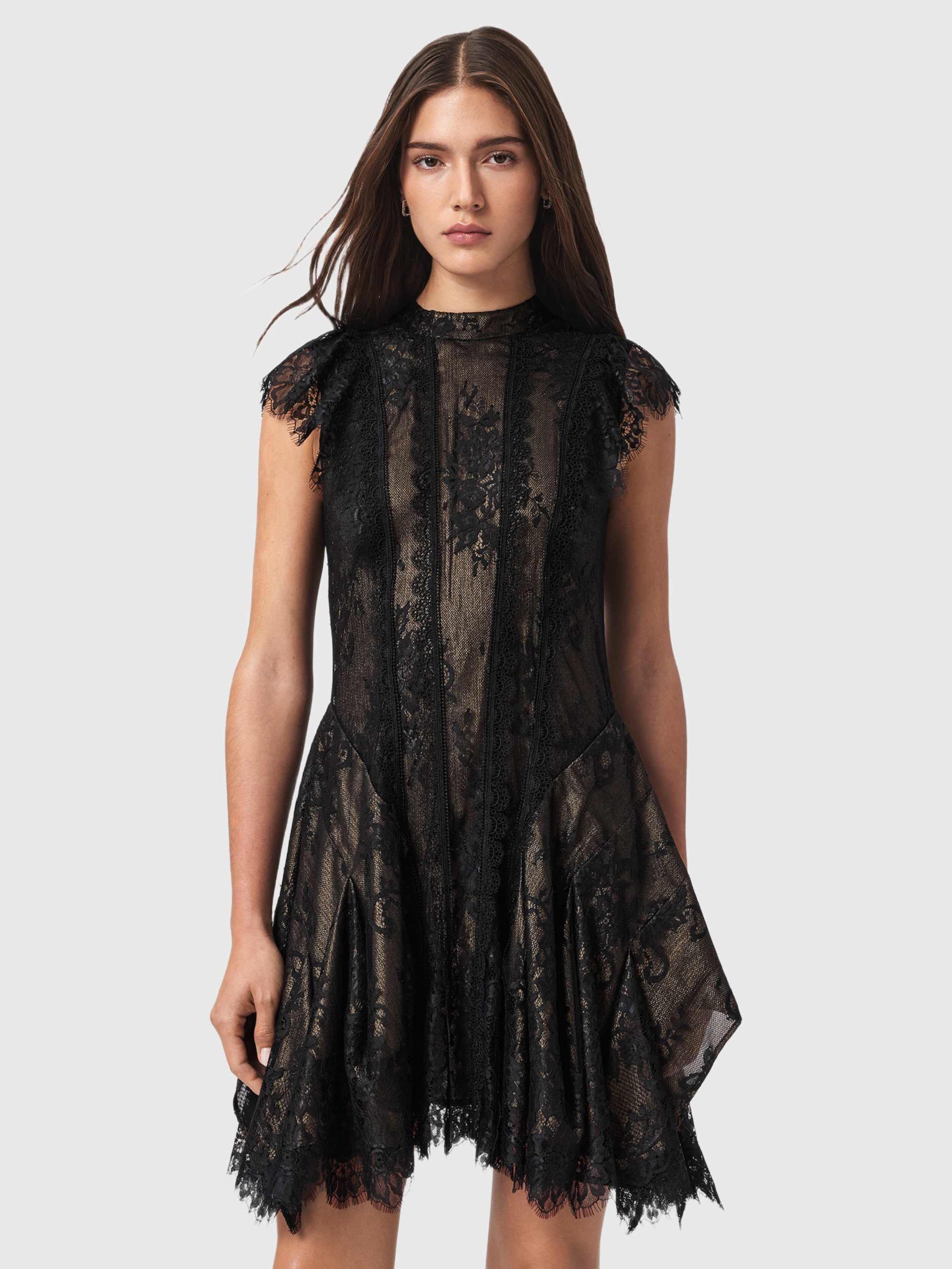AllSaints Fleur A-Line High Neck Textured Mini Dress
